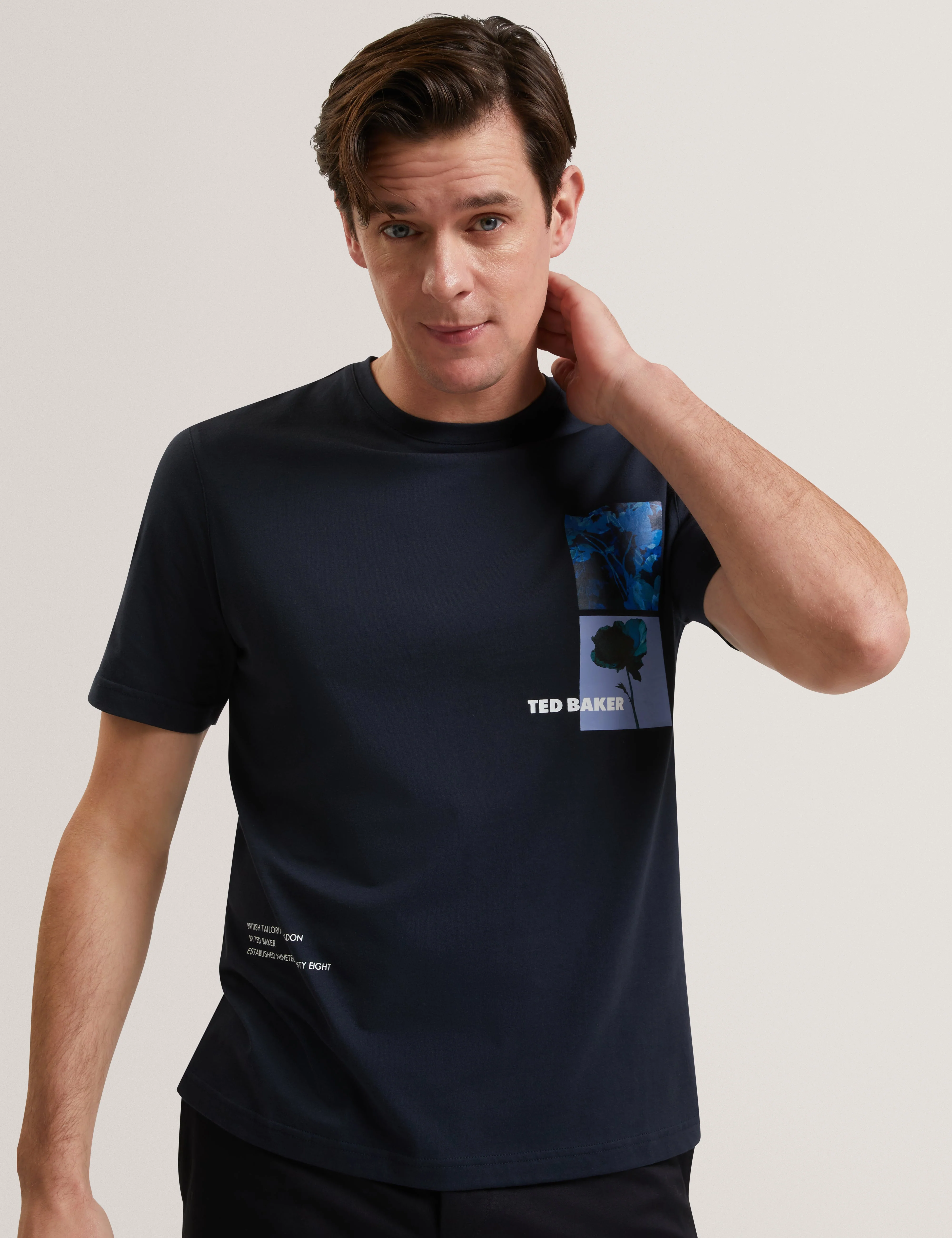 Floraen Short Sleeve Chest Graphic T-Shirt Navy - Image 2