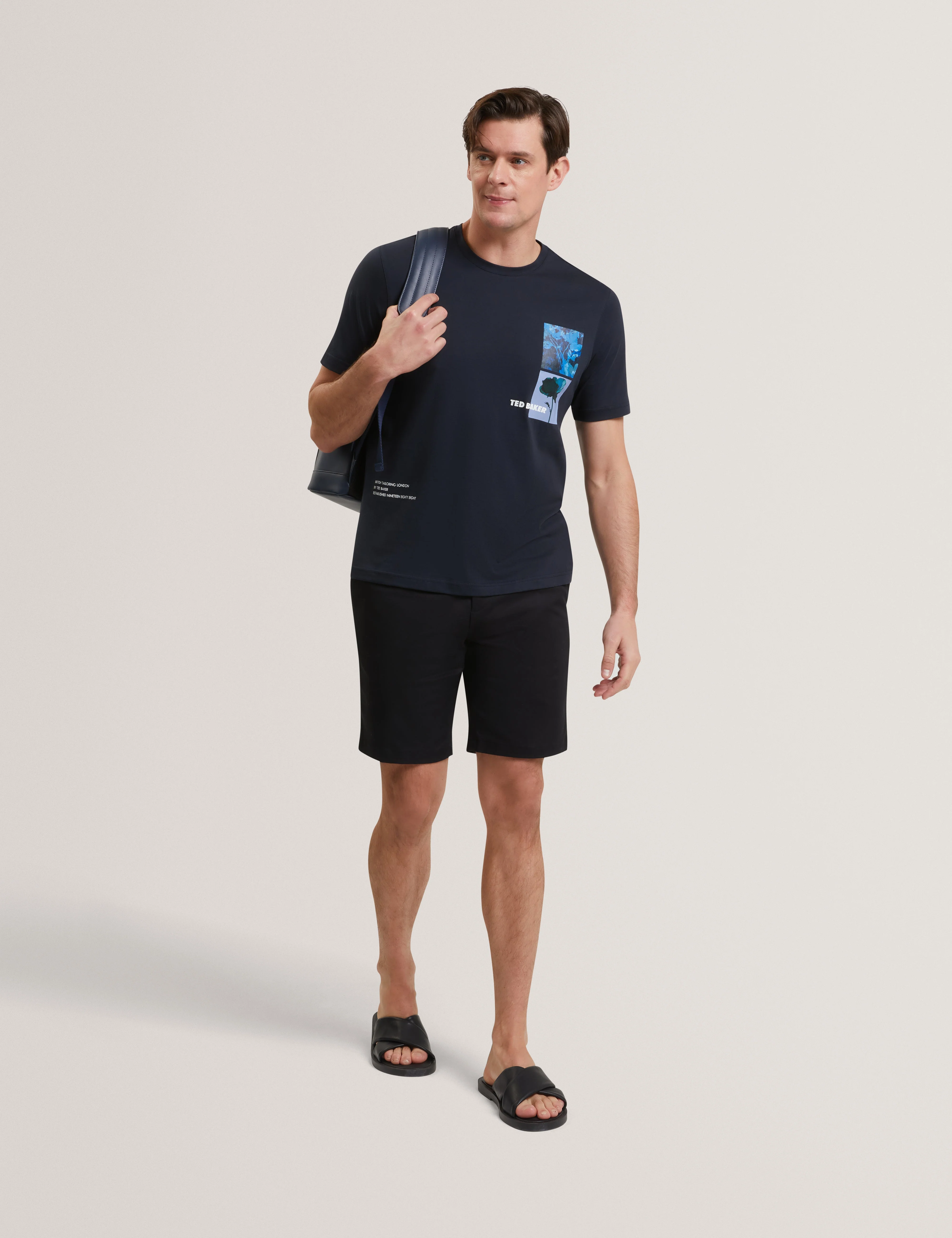 Floraen Short Sleeve Chest Graphic T-Shirt Navy - Image 3