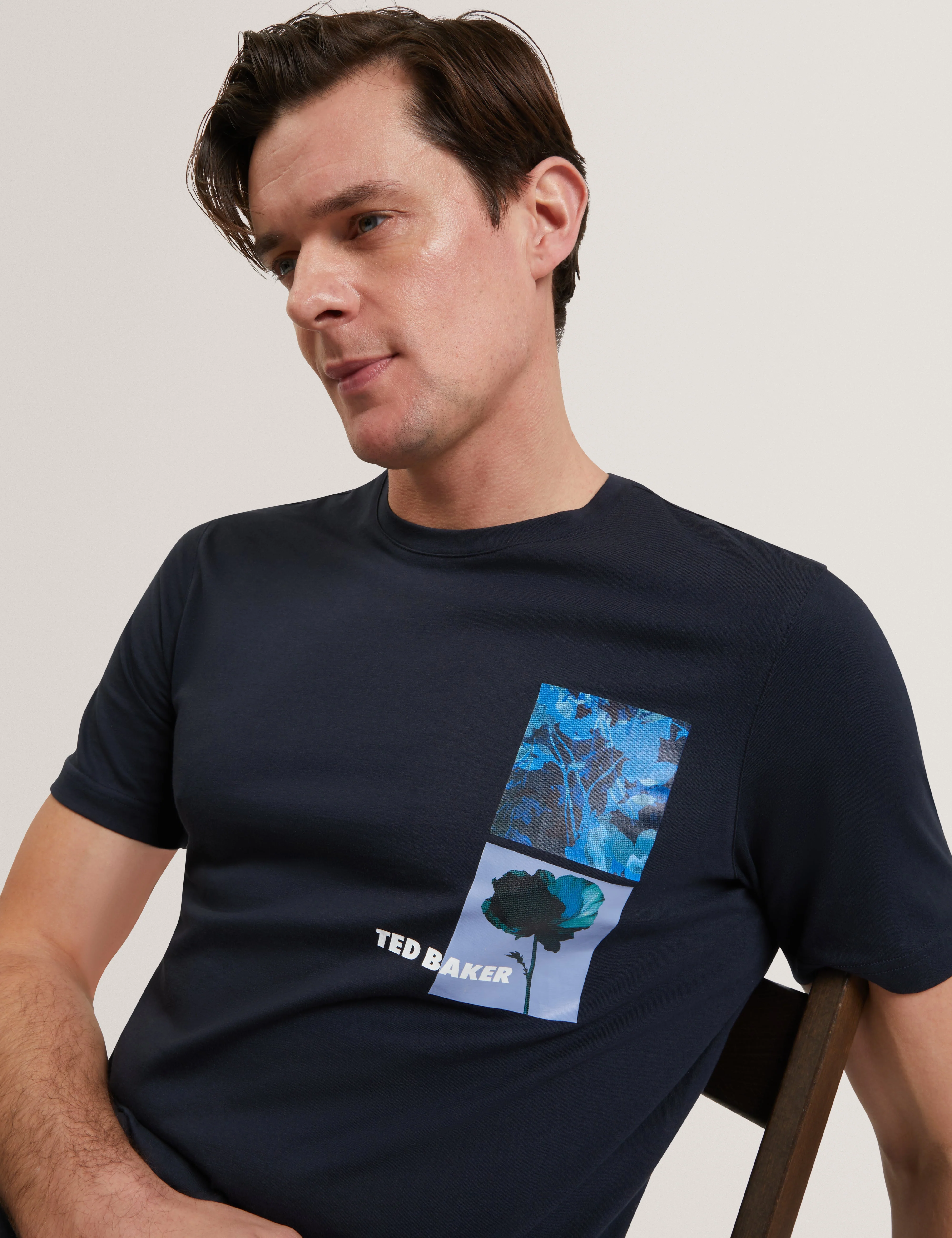 Floraen Short Sleeve Chest Graphic T-Shirt Navy - Image 7