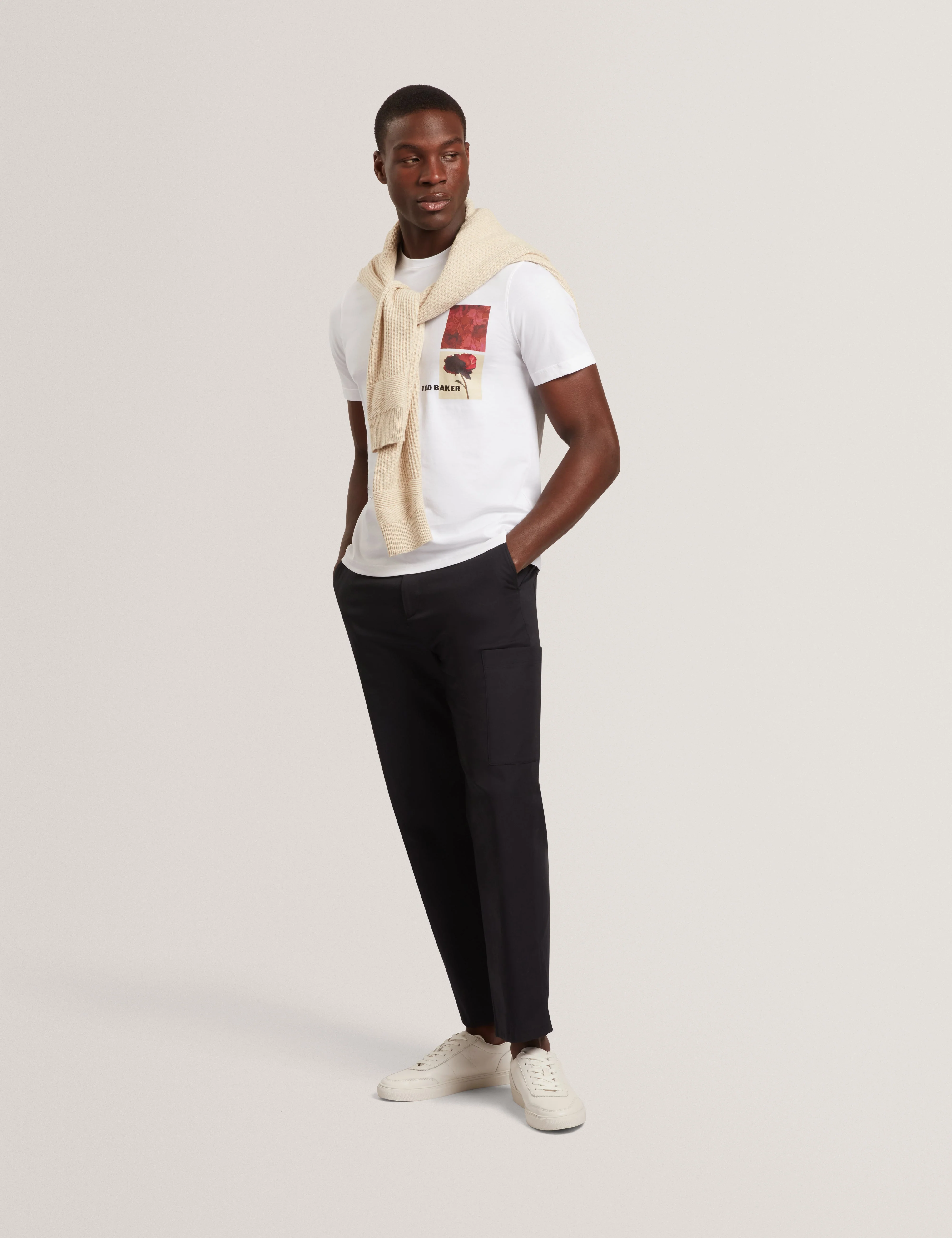 Floraen Short Sleeve Chest Graphic T-Shirt White - Image 2