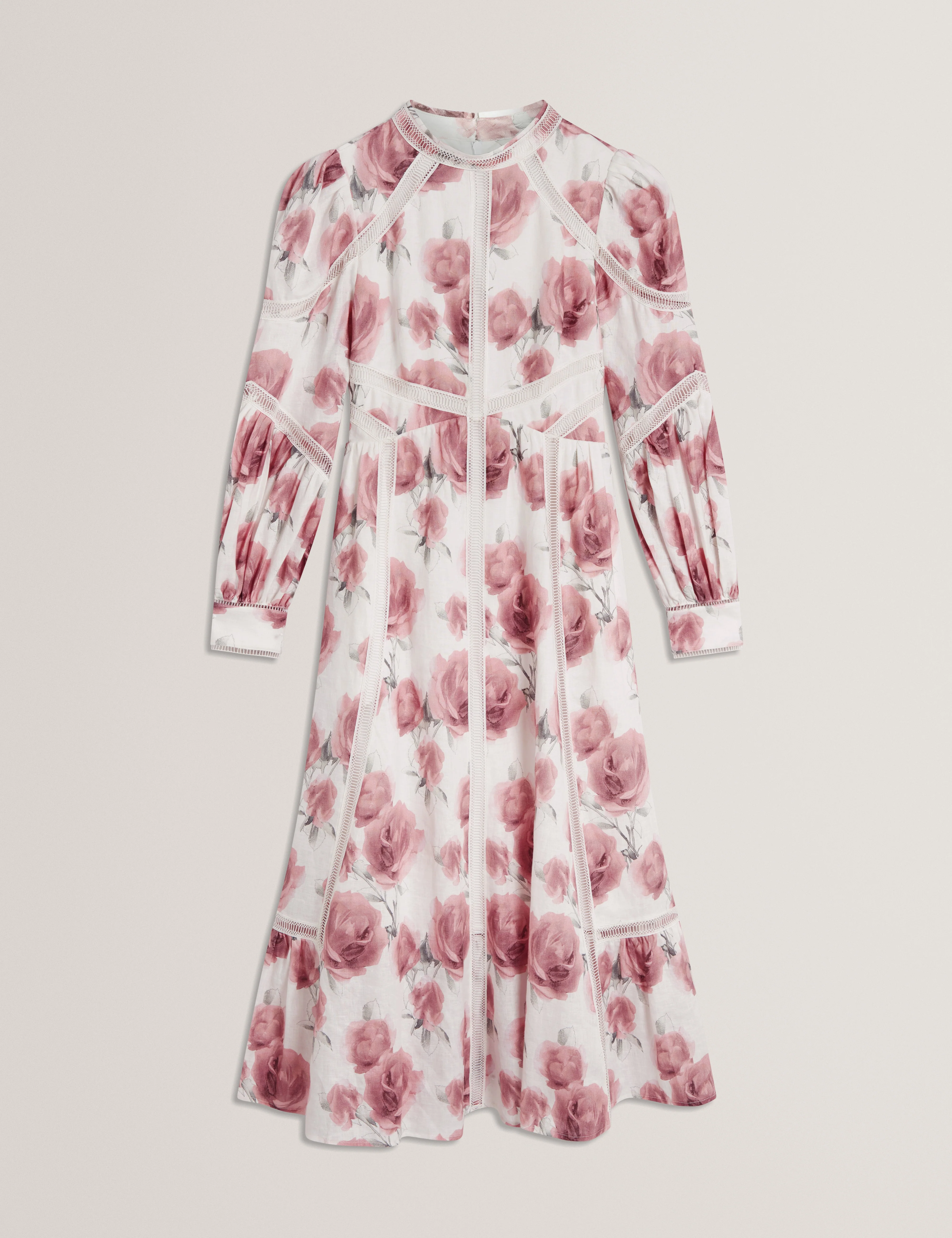 Frilaa Long Sleeve Floral Printed Midi Dress Ivory - Image 5