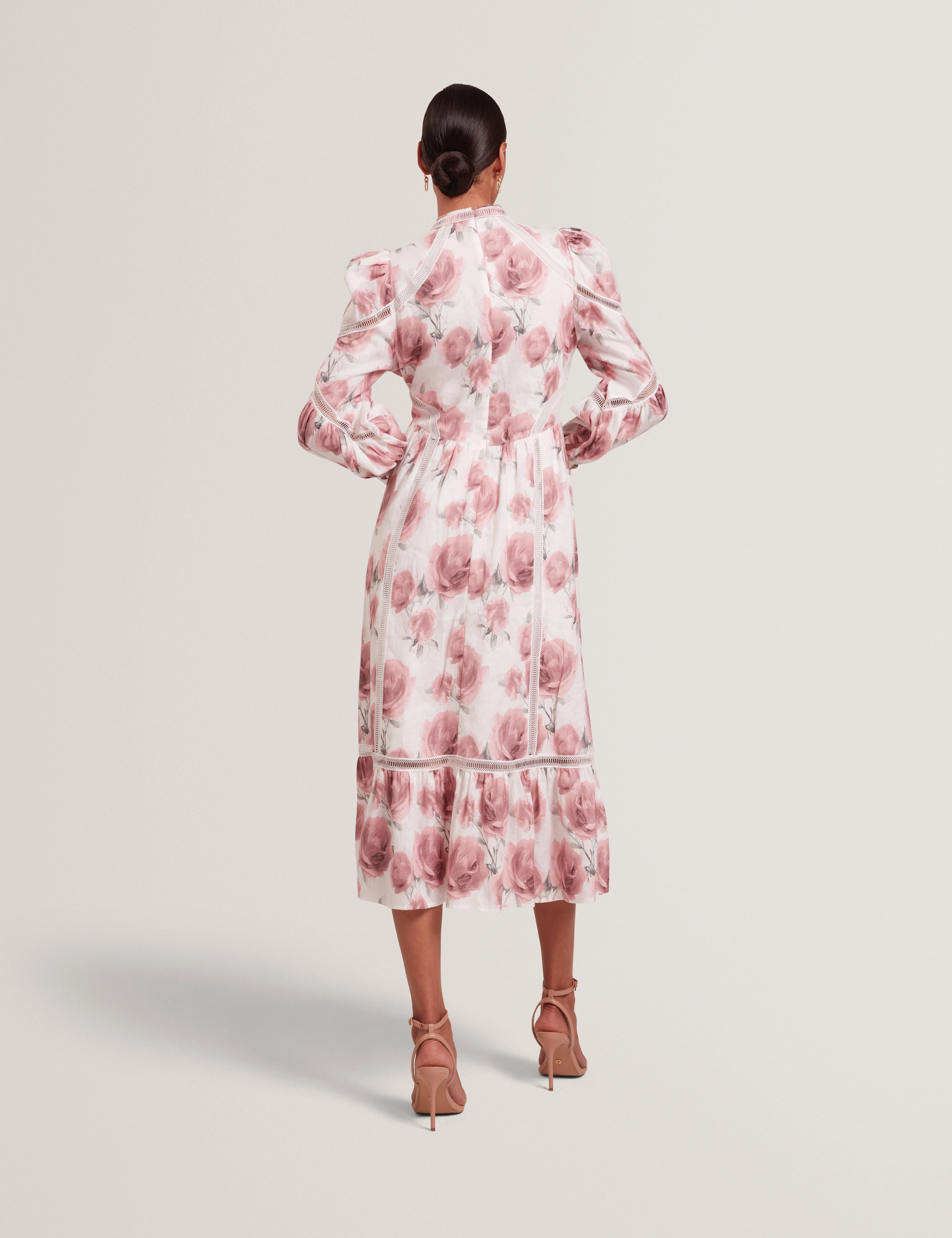 Frilaa Long Sleeve Floral Printed Midi Dress Ivory - Image 7