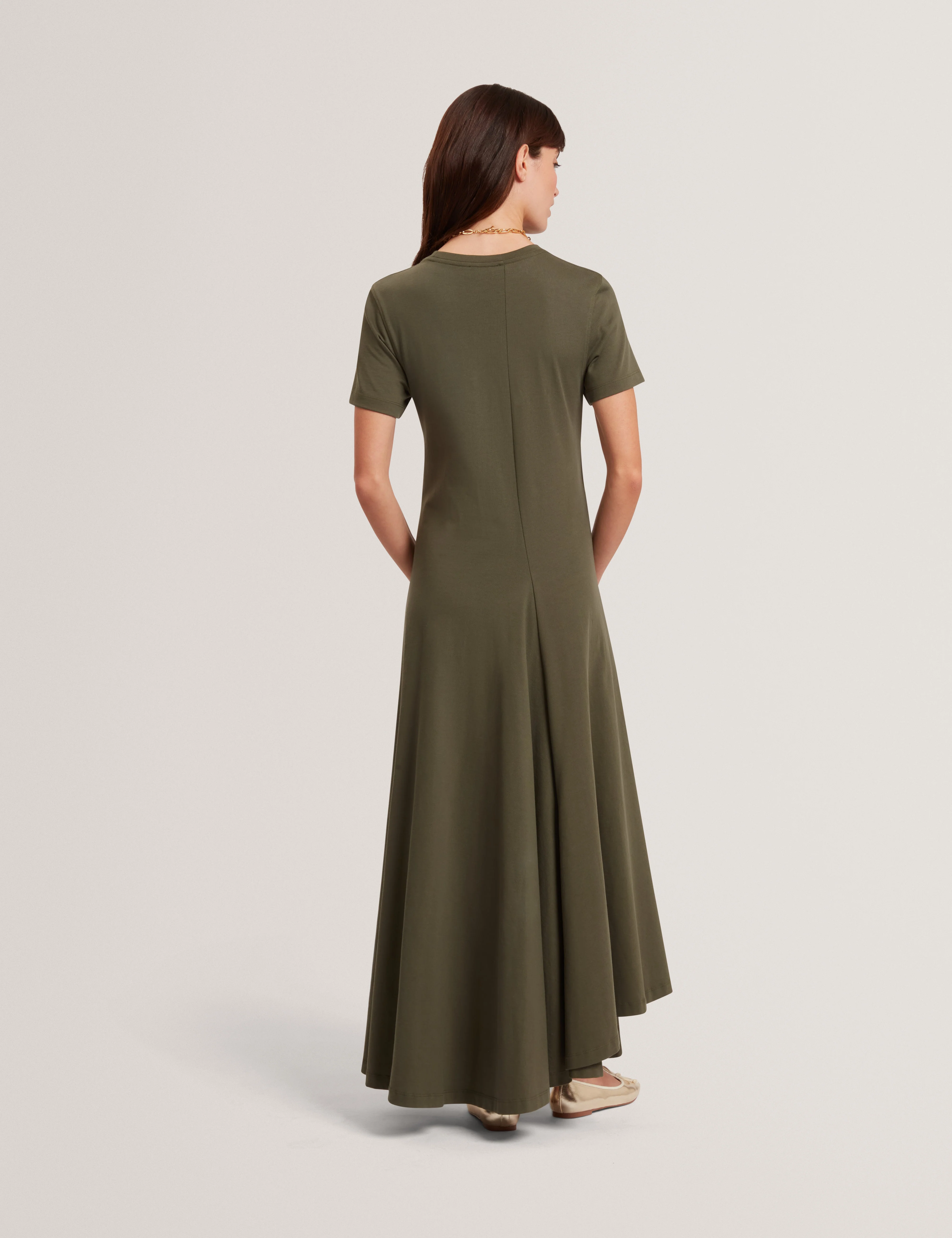 Fuusia Jersey Panelled Short Sleeve Midi Dress Dk-Green - Image 5