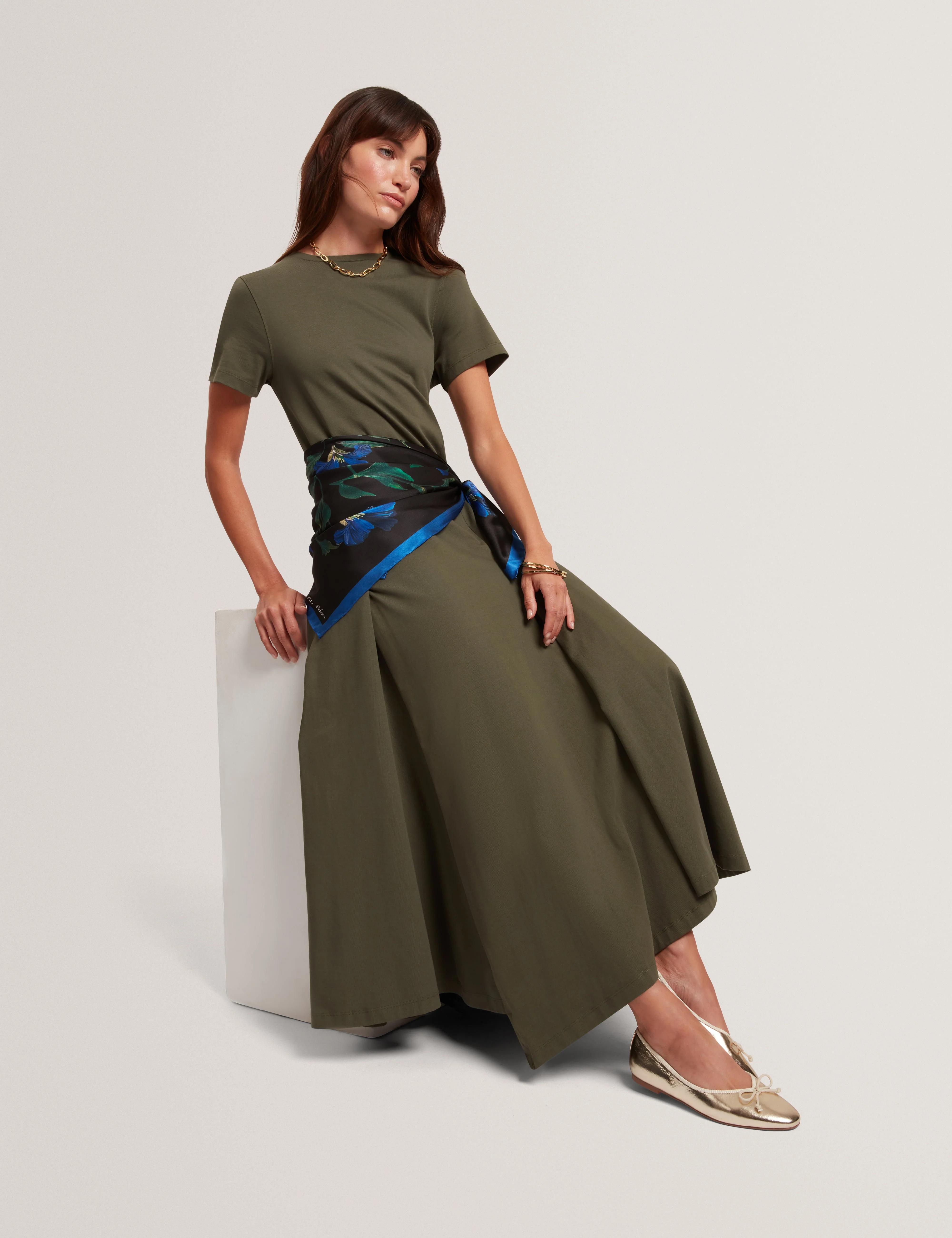 Fuusia Jersey Panelled Short Sleeve Midi Dress Dk-Green - Image 6