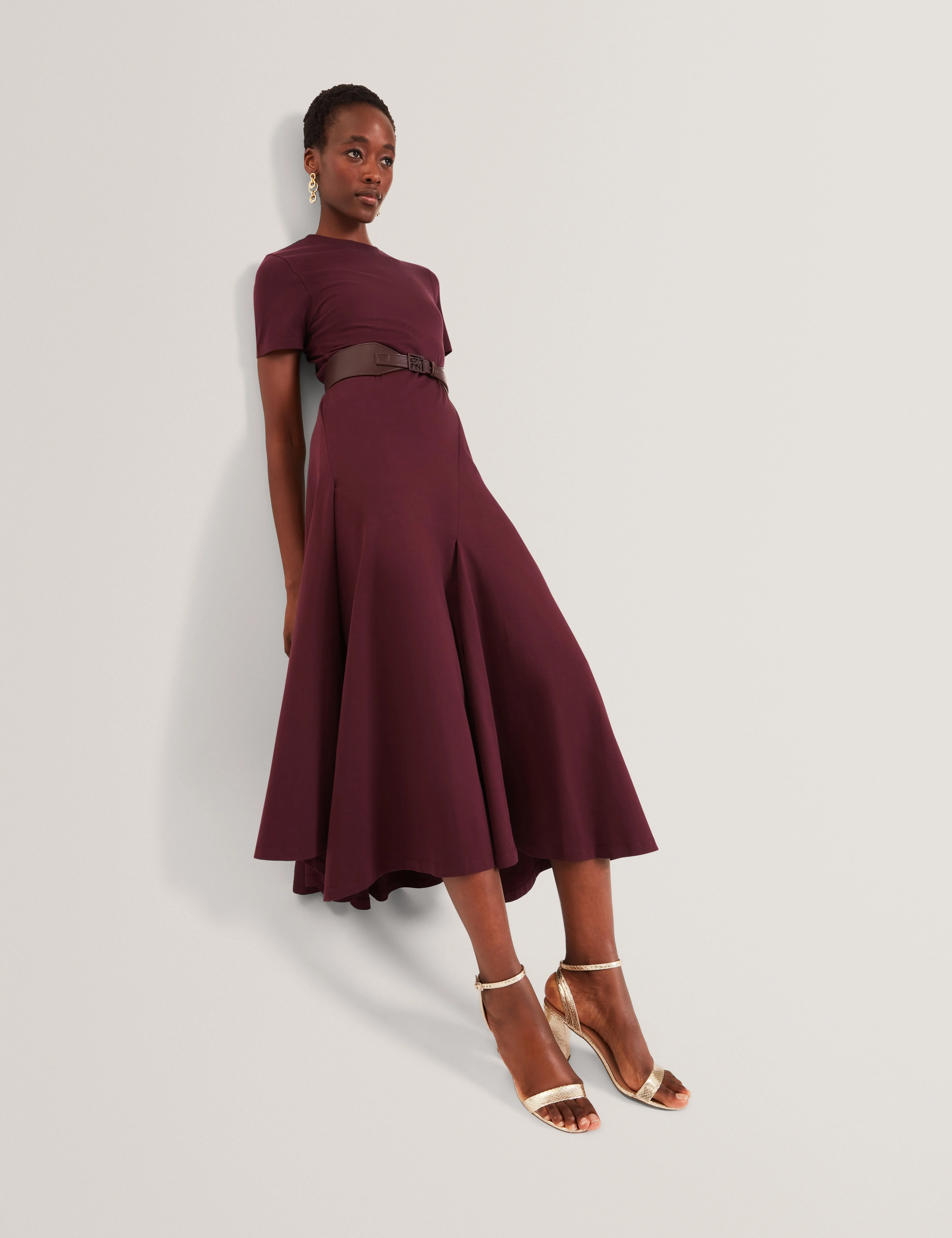 Fuusia Jersey Panelled Short Sleeve Midi Dress Oxblood - Image 6