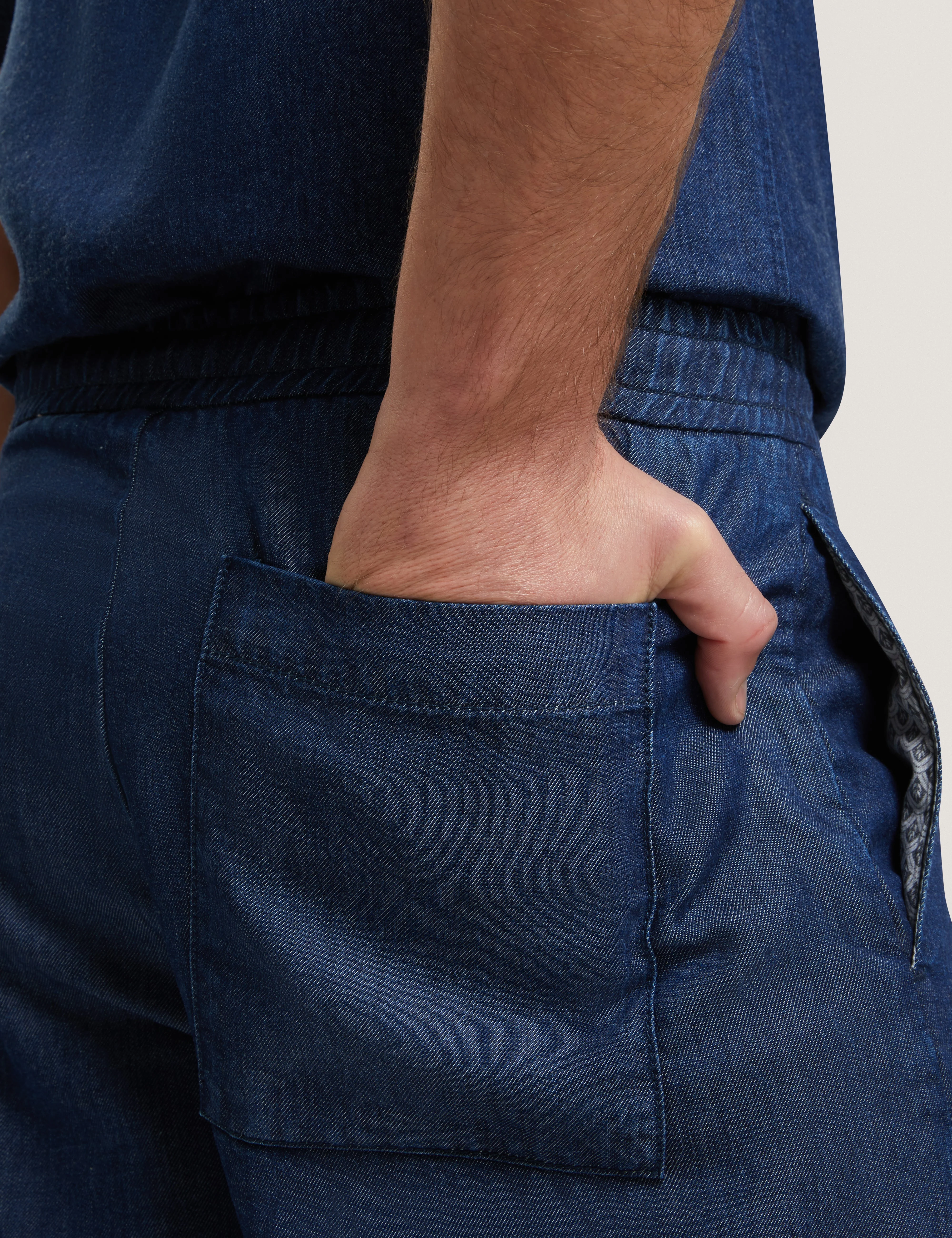 Ganmo Relaxed Pull-On Tencel Chambray Trouser Navy-Blue - Image 5