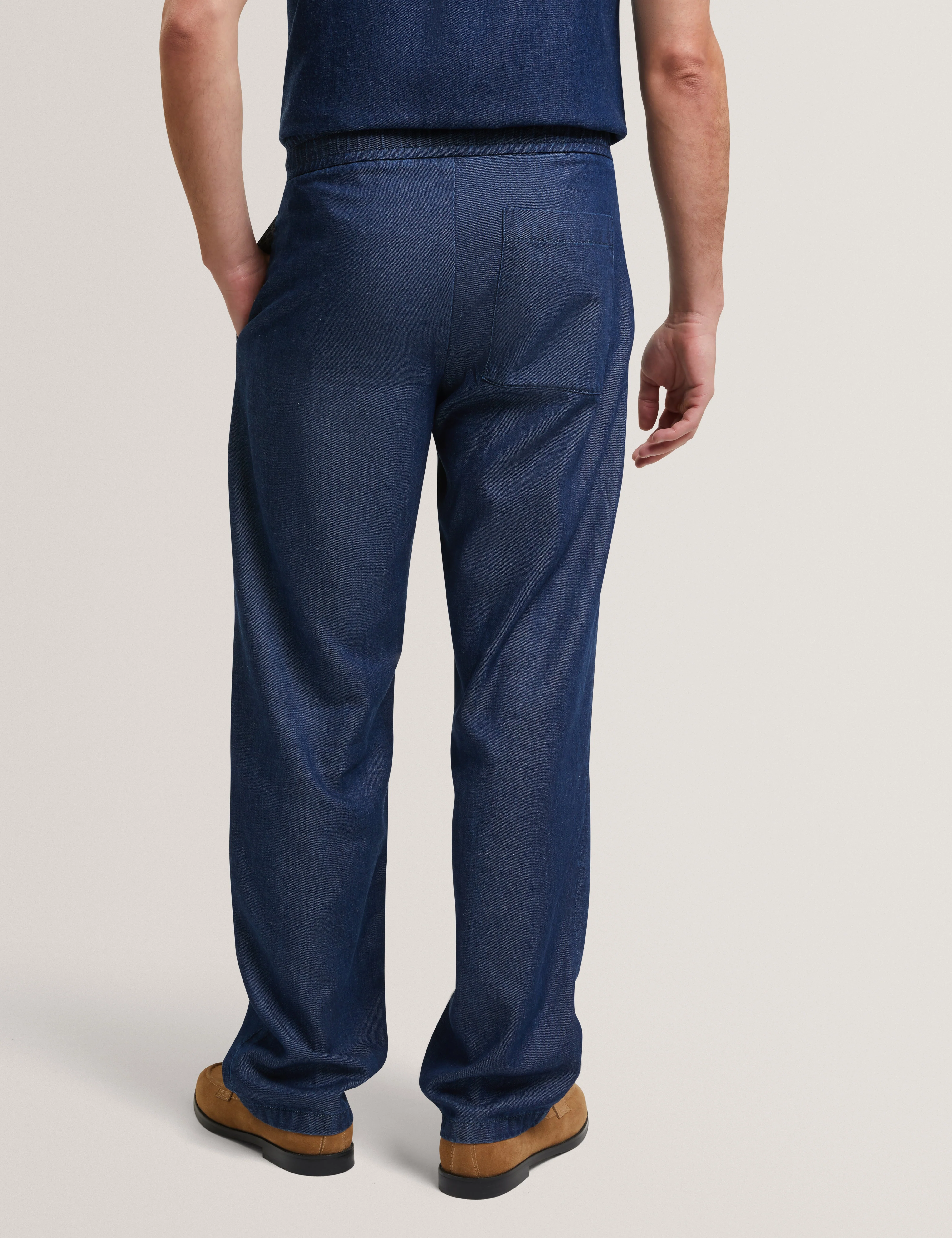 Ganmo Relaxed Pull-On Tencel Chambray Trouser Navy-Blue - Image 6