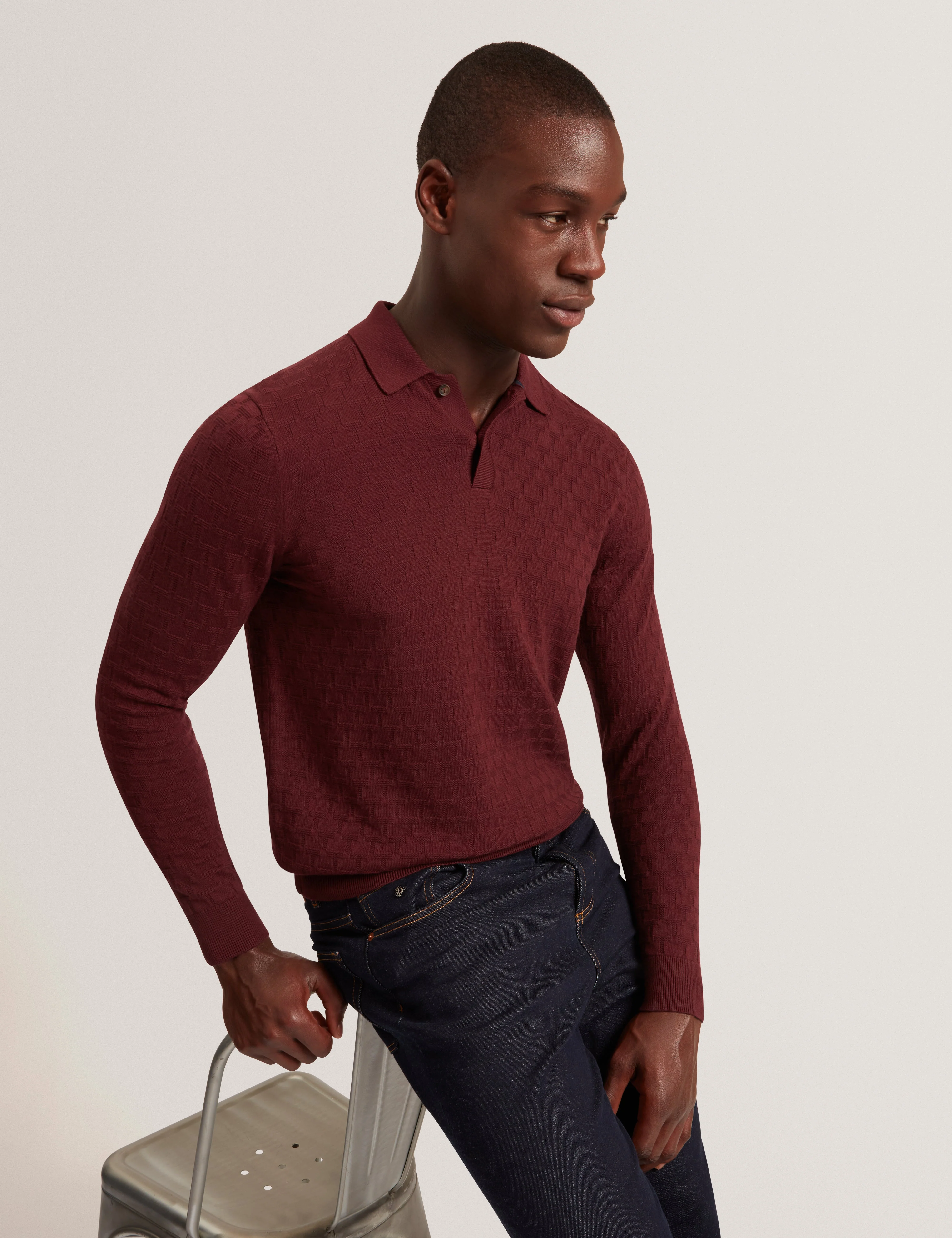 Gaten Ls T Stitch Polo Maroon - Image 6