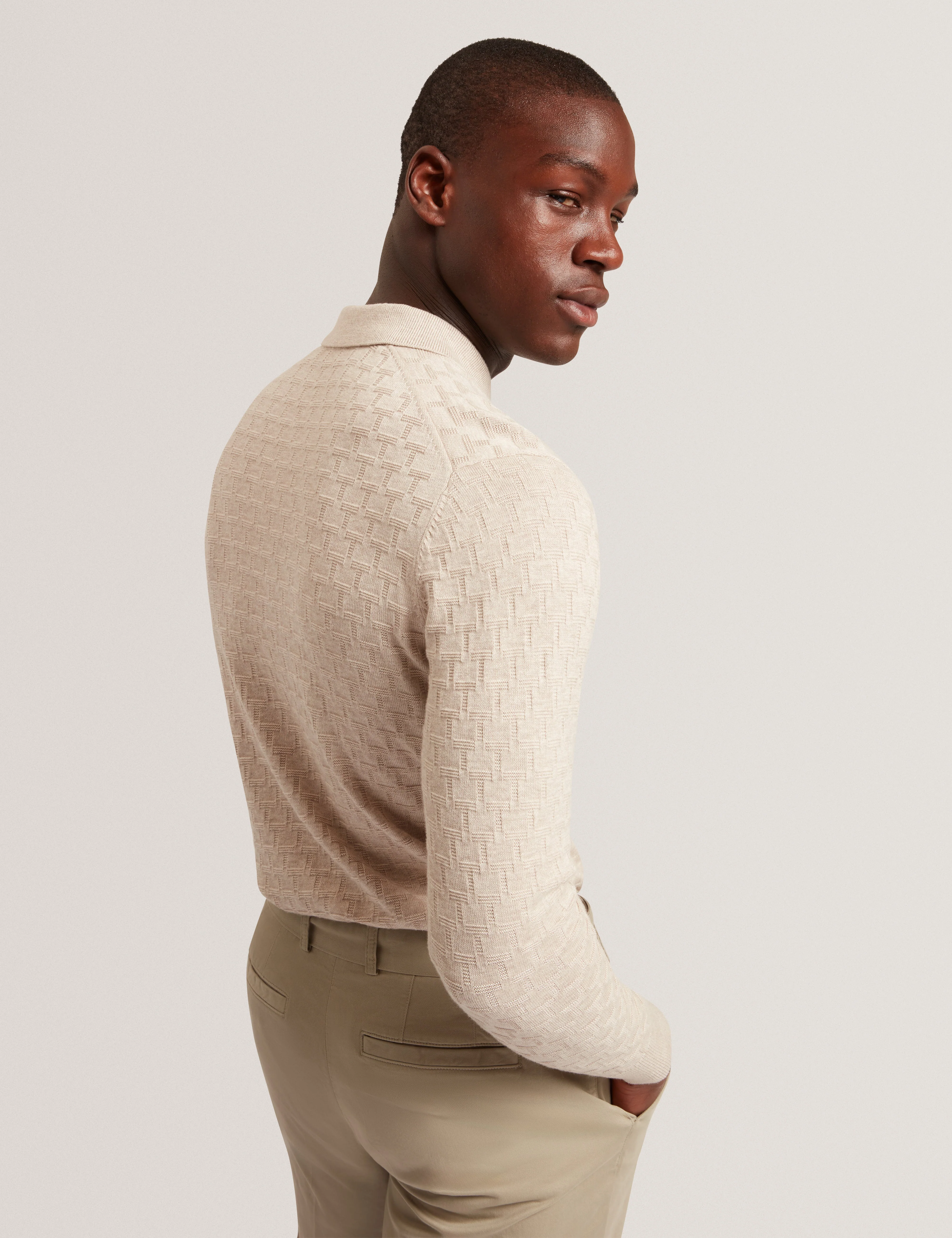 Gaten Ls T Stitch Polo Natural - Image 5