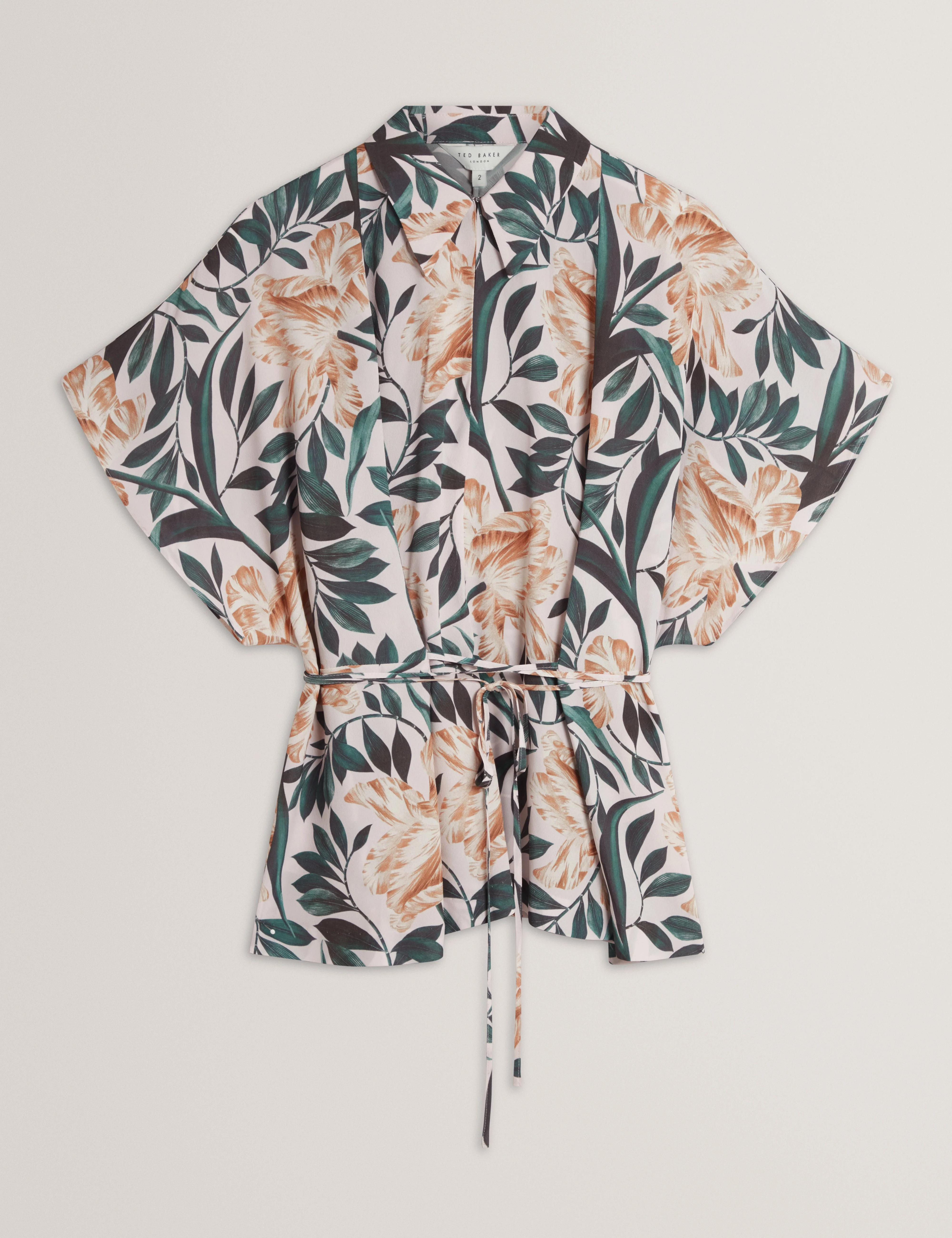 Gehmma Printed Tie Detail Short Sleeve Shirt Cream - Image 7