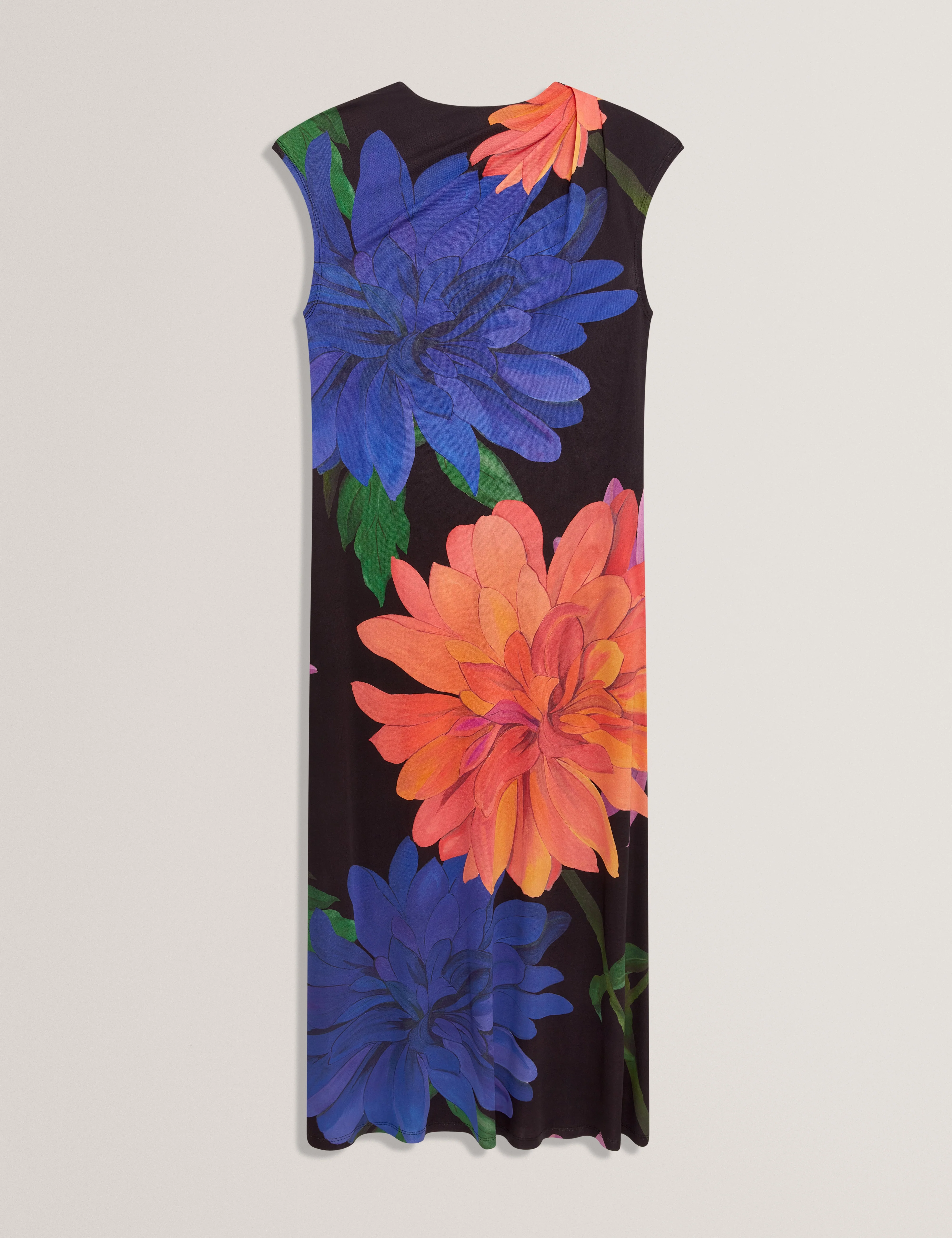 Ginla Printed Midi Dress With Draped Neck Detail Black - Image 7