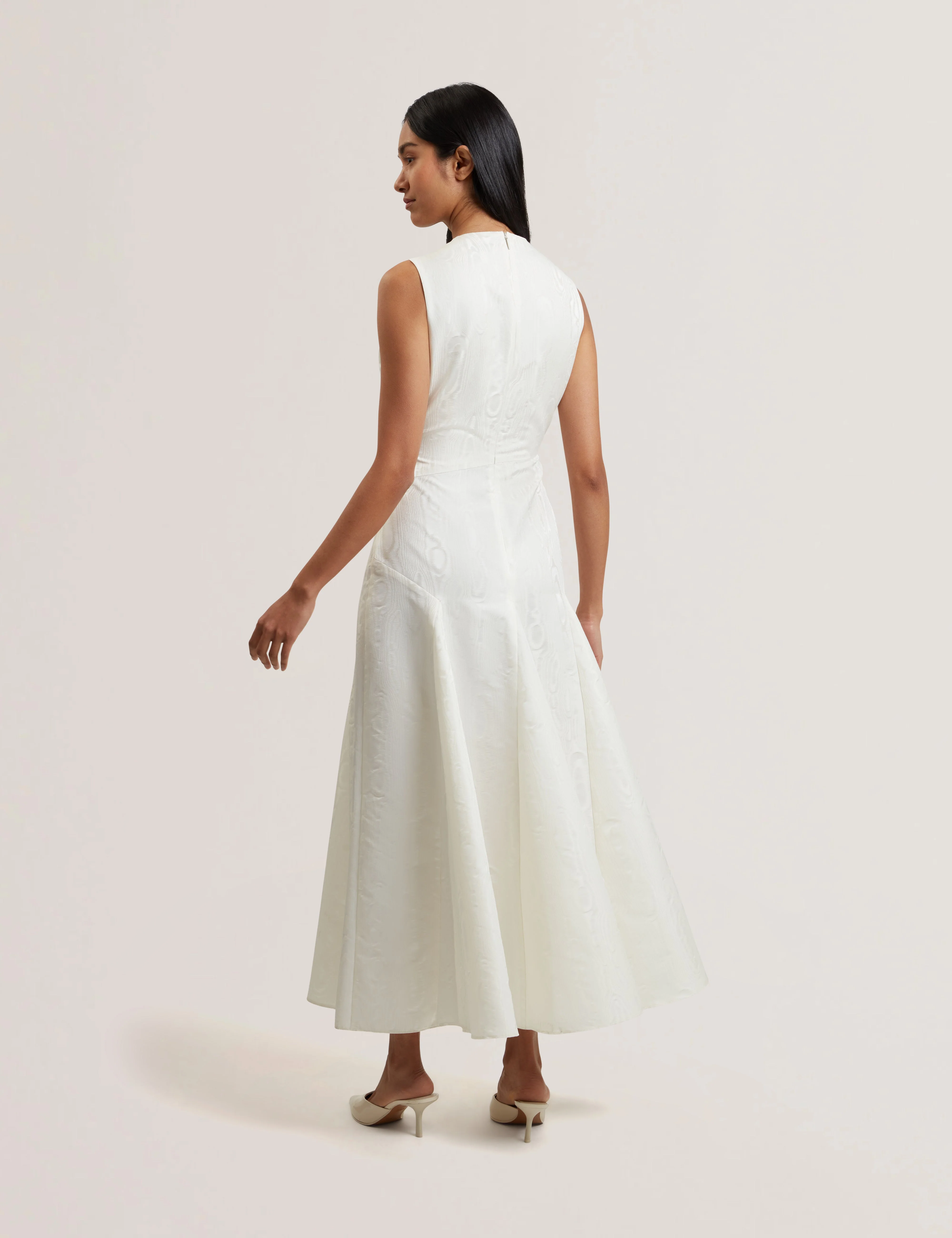 Giovaa Seaming Detail Taffeta Midi Dress Ivory - Image 3