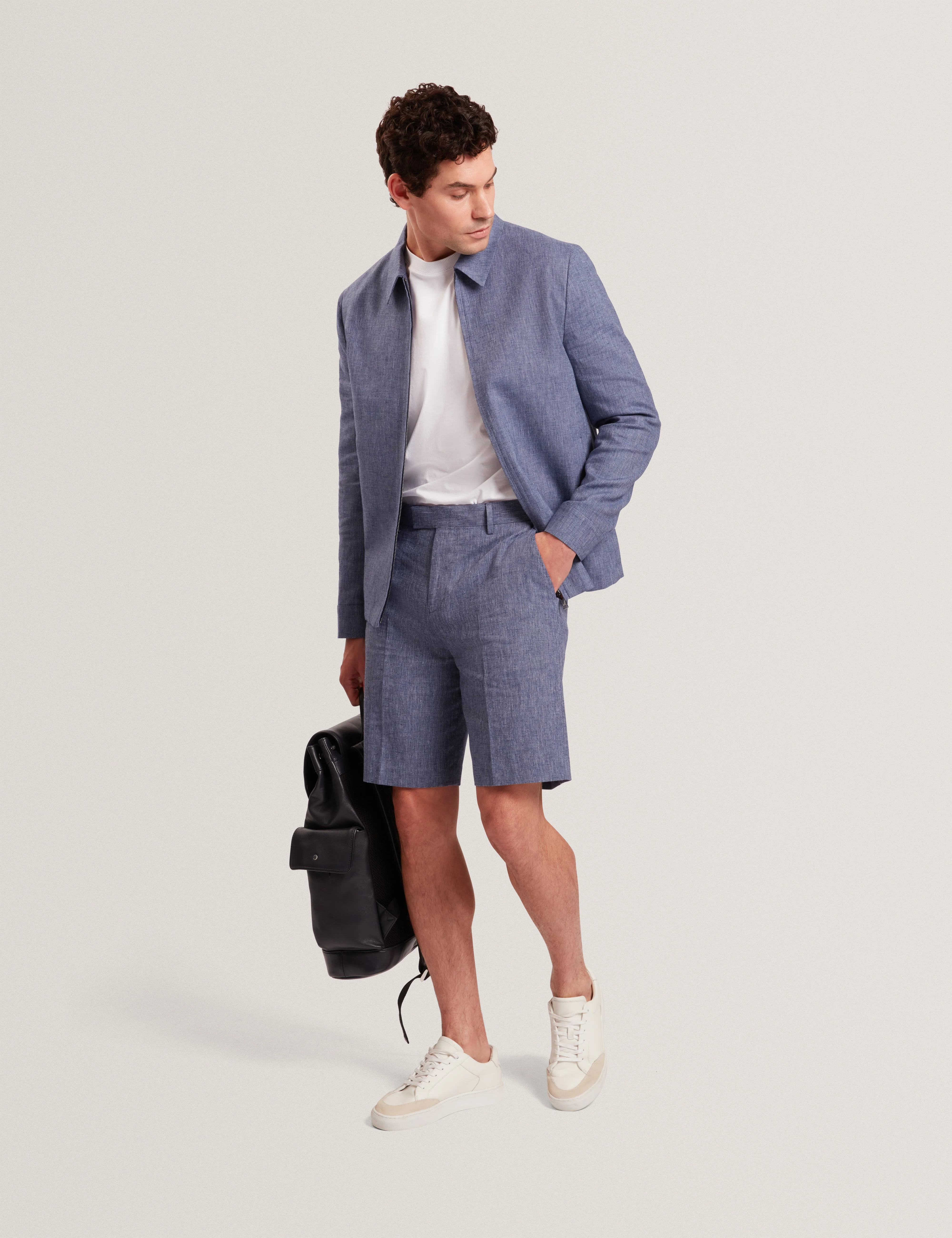 Givran Slim Fit Linen Blend Short Navy