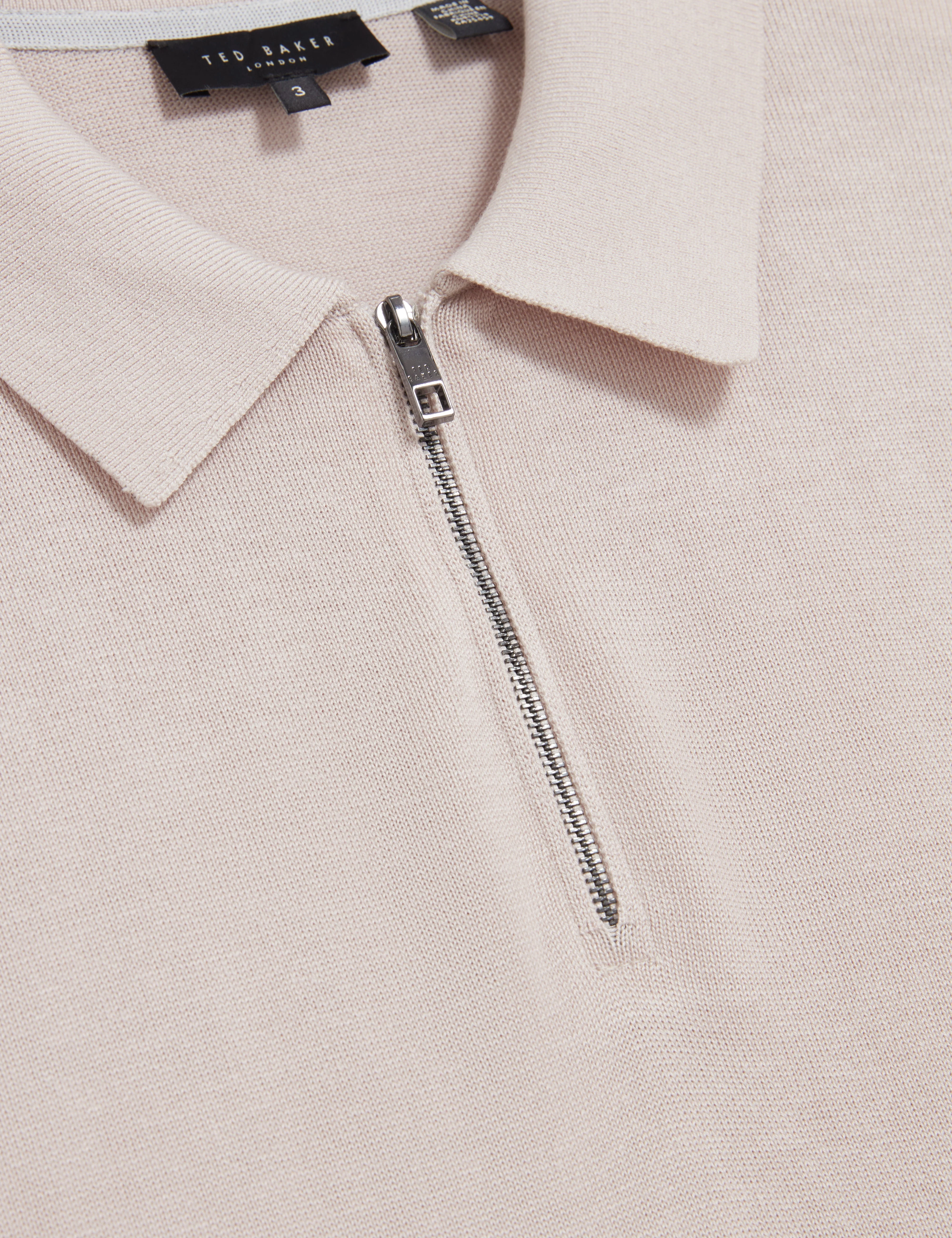 Givrans Short Sleeve Silk Blend Zip Polo Ecru - Image 3