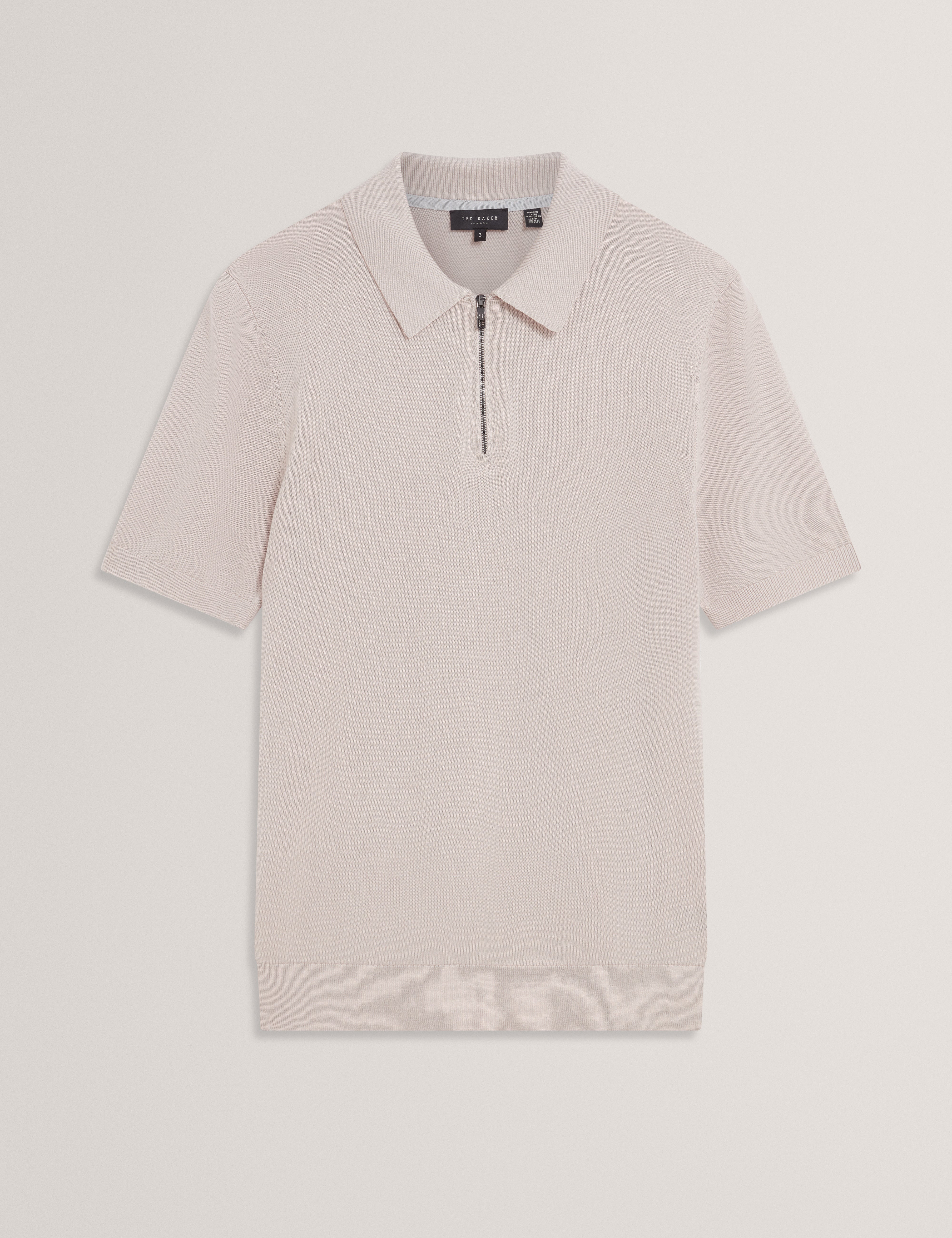 Givrans Short Sleeve Silk Blend Zip Polo Ecru - Image 7