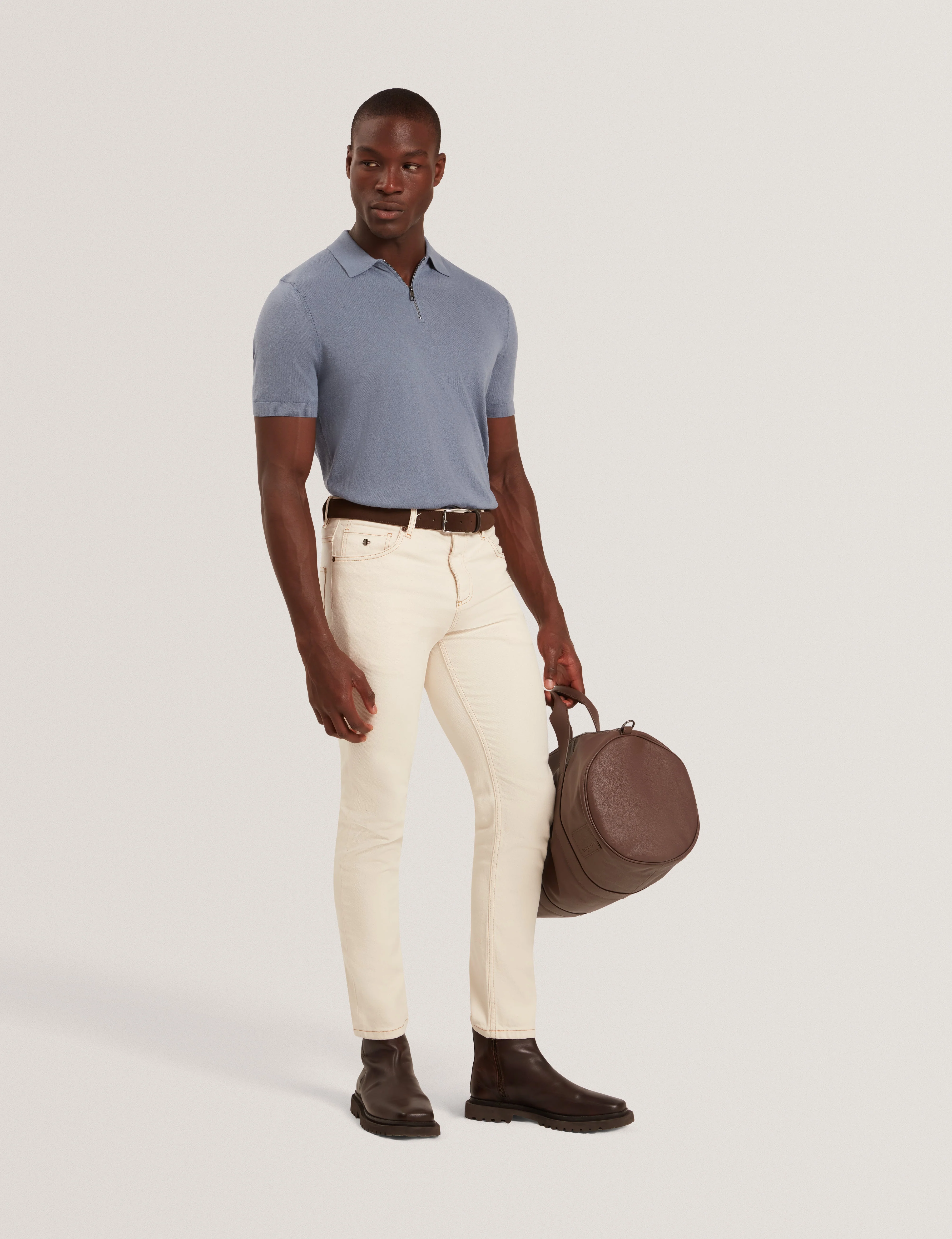 Givrans Short Sleeve Silk Blend Zip Polo Teal-Blue - Image 2