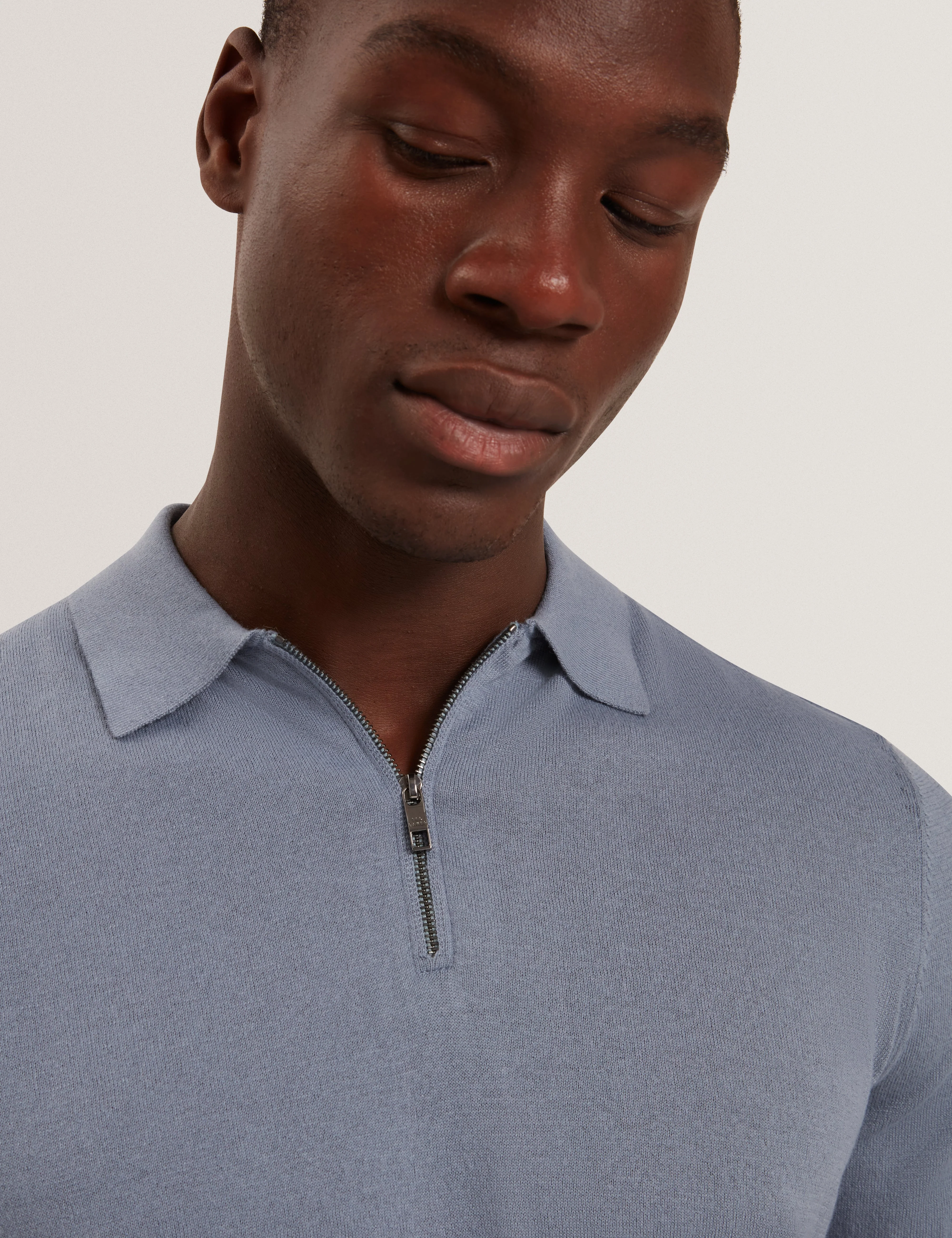 Givrans Short Sleeve Silk Blend Zip Polo Teal-Blue - Image 3