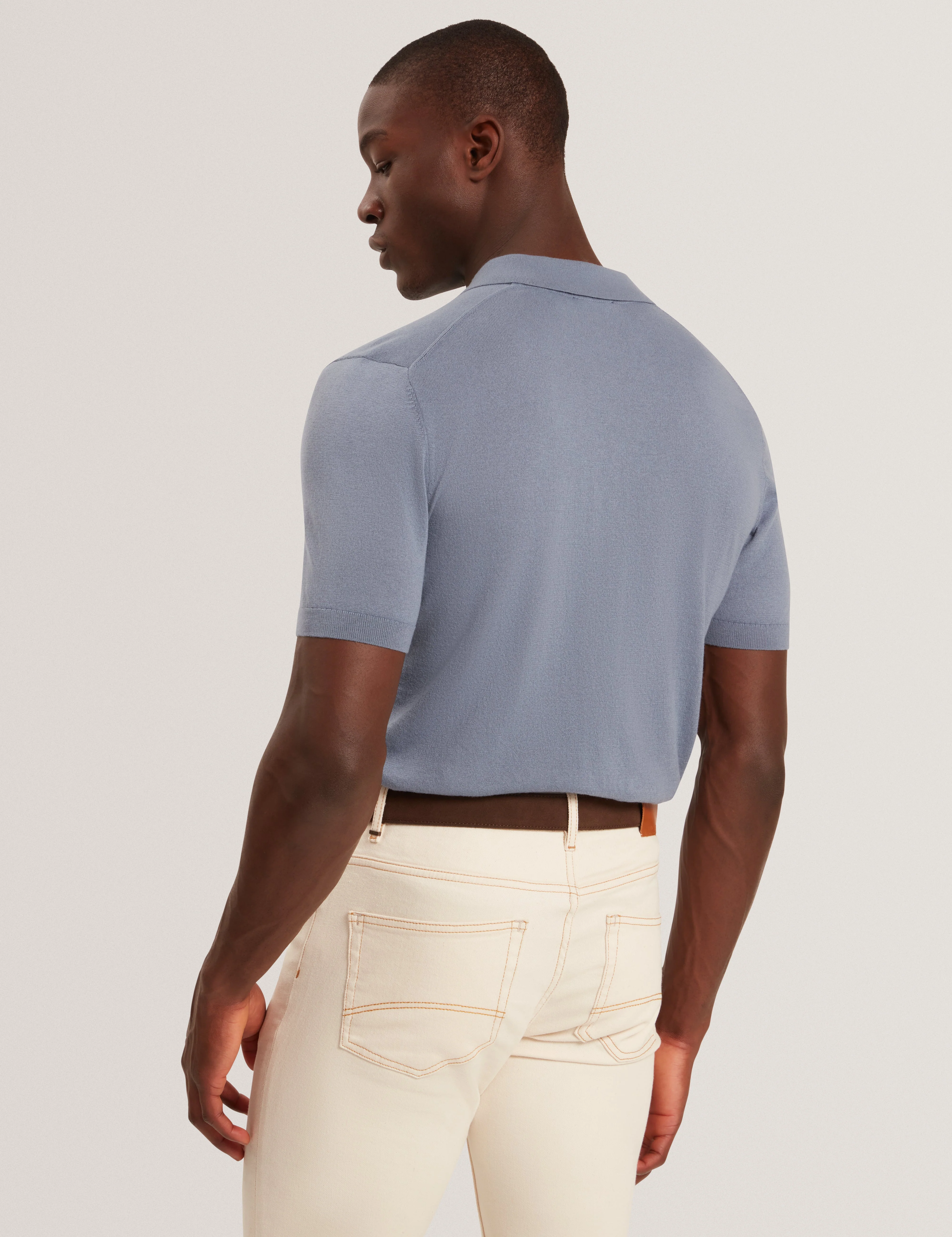 Givrans Short Sleeve Silk Blend Zip Polo Teal-Blue - Image 4