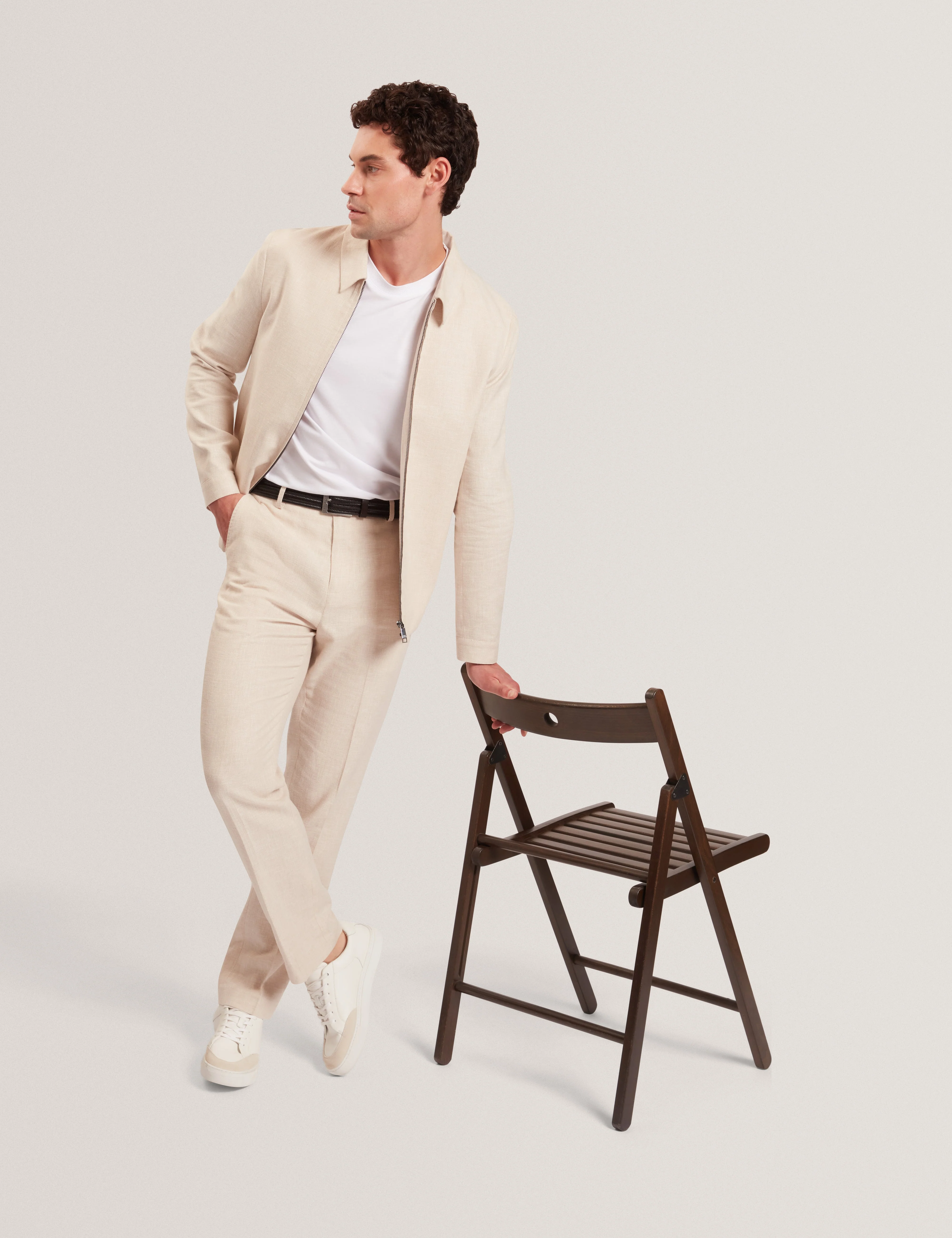 Givrant Slim Fit Linen Blend Trouser Ecru - Image 5