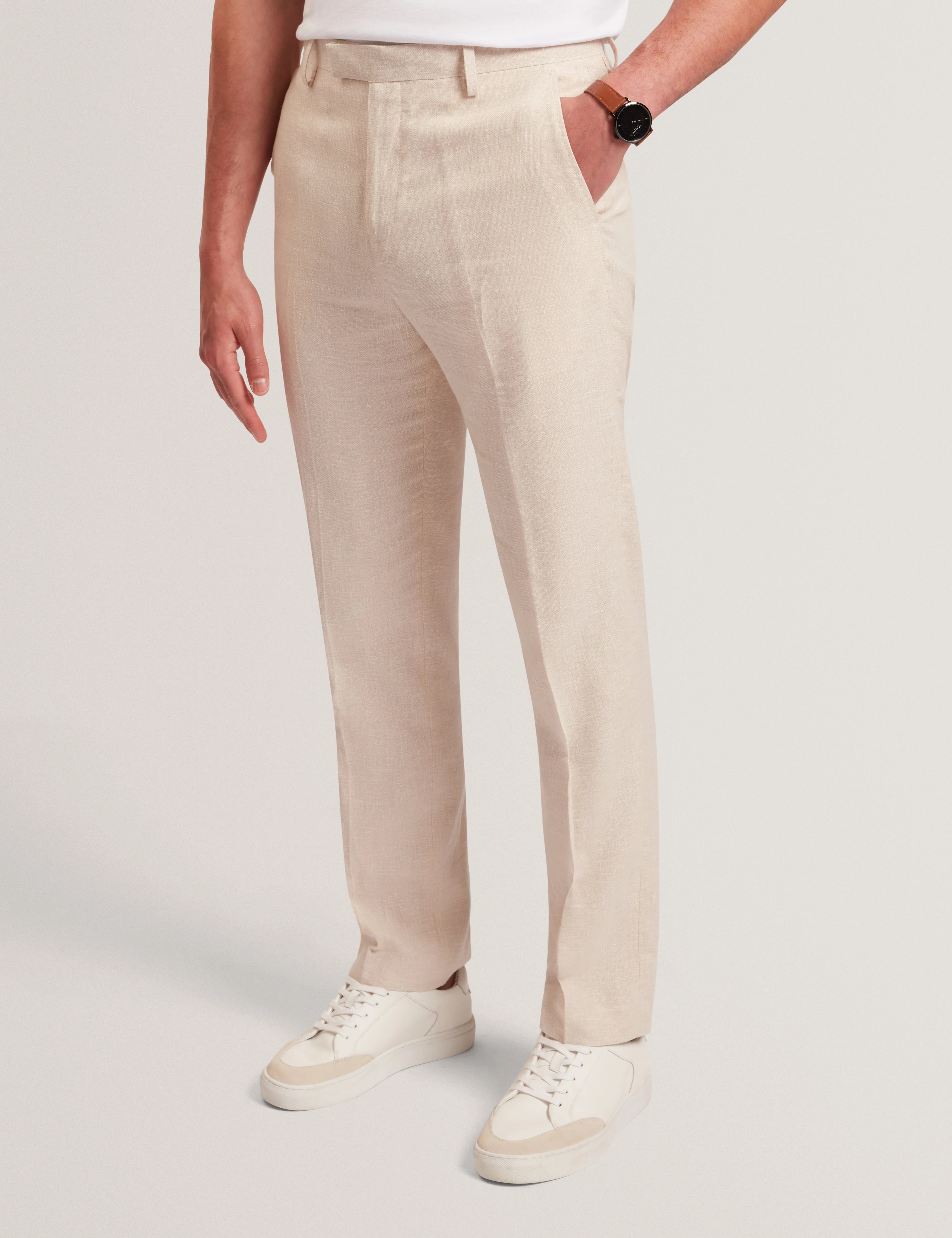 Givrant Slim Fit Linen Blend Trouser Ecru - Image 7