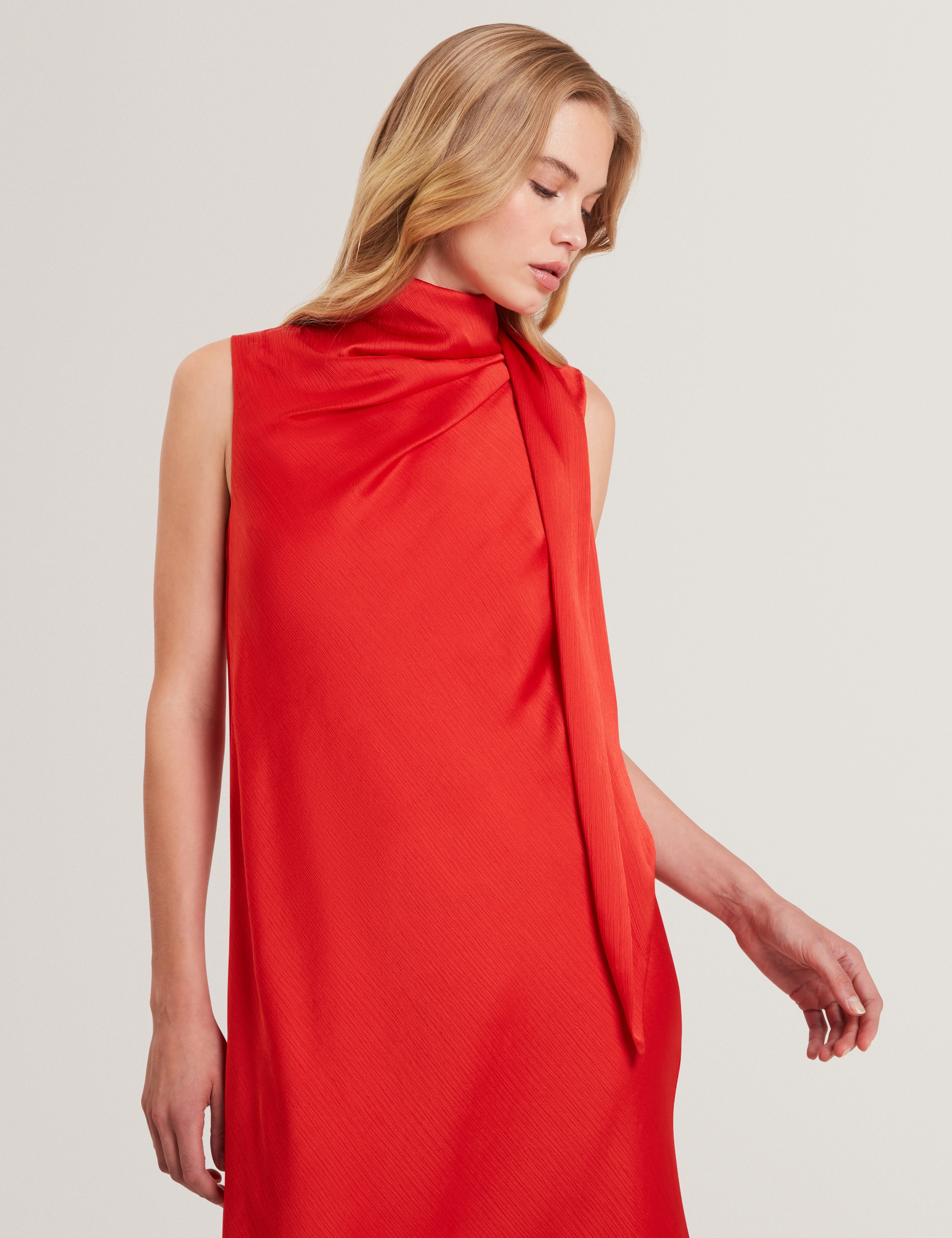 Goana Sleeveless Neck Tie Midi Dress Bur-Orange - Image 2