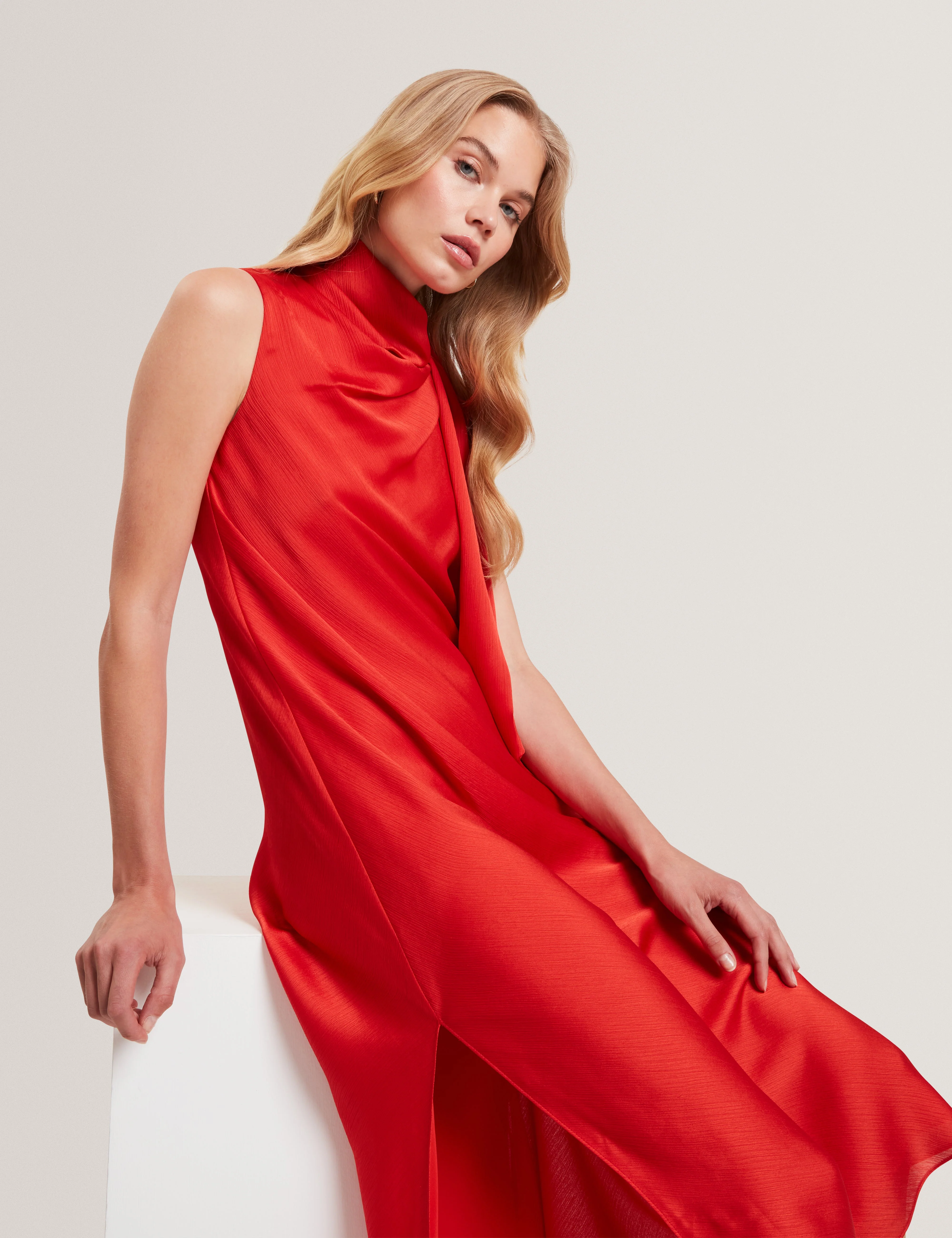 Goana Sleeveless Neck Tie Midi Dress Bur-Orange - Image 6