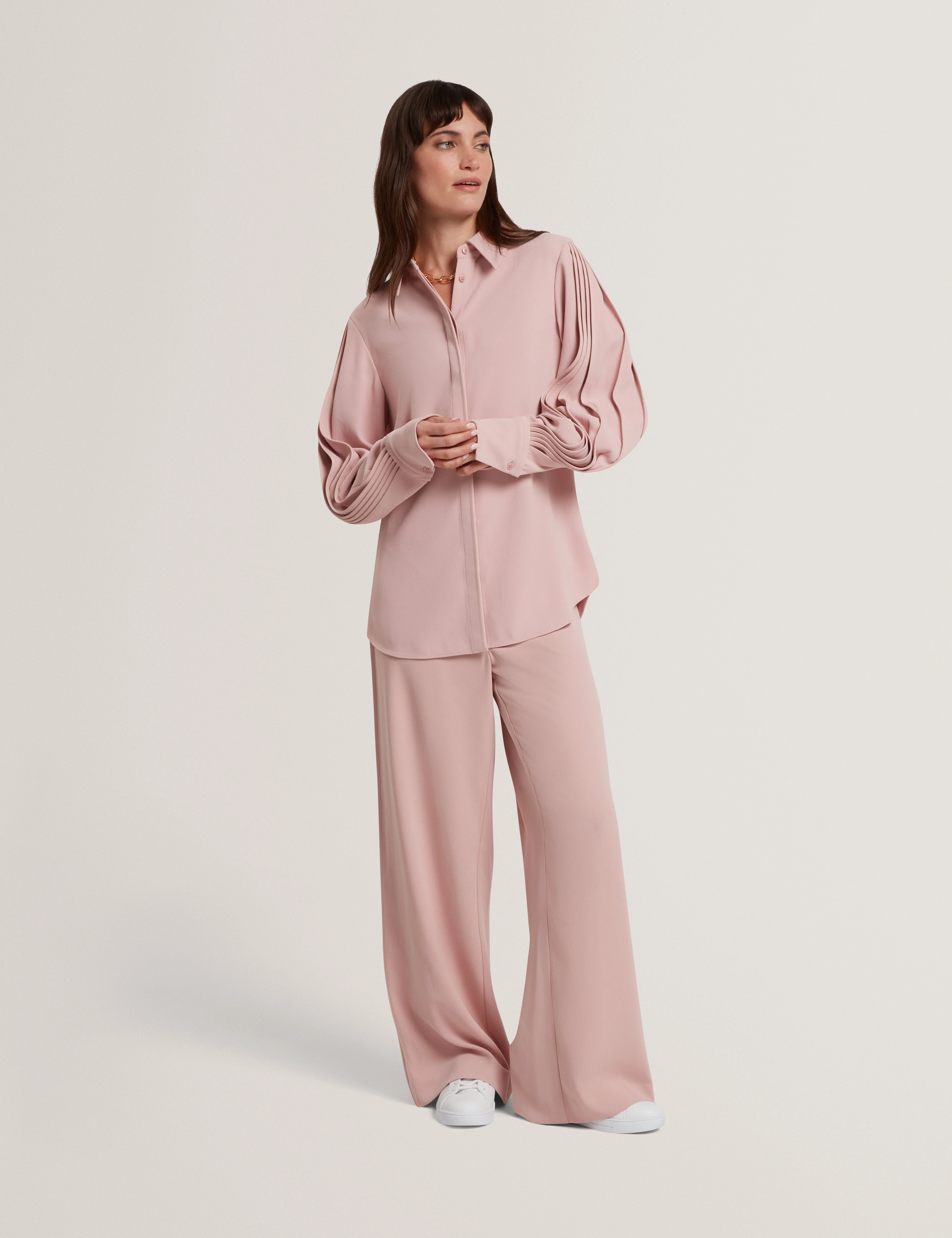 Gorjja Piping Detail Wide Leg Crepe Trouser Dusky-Pink - Image 2