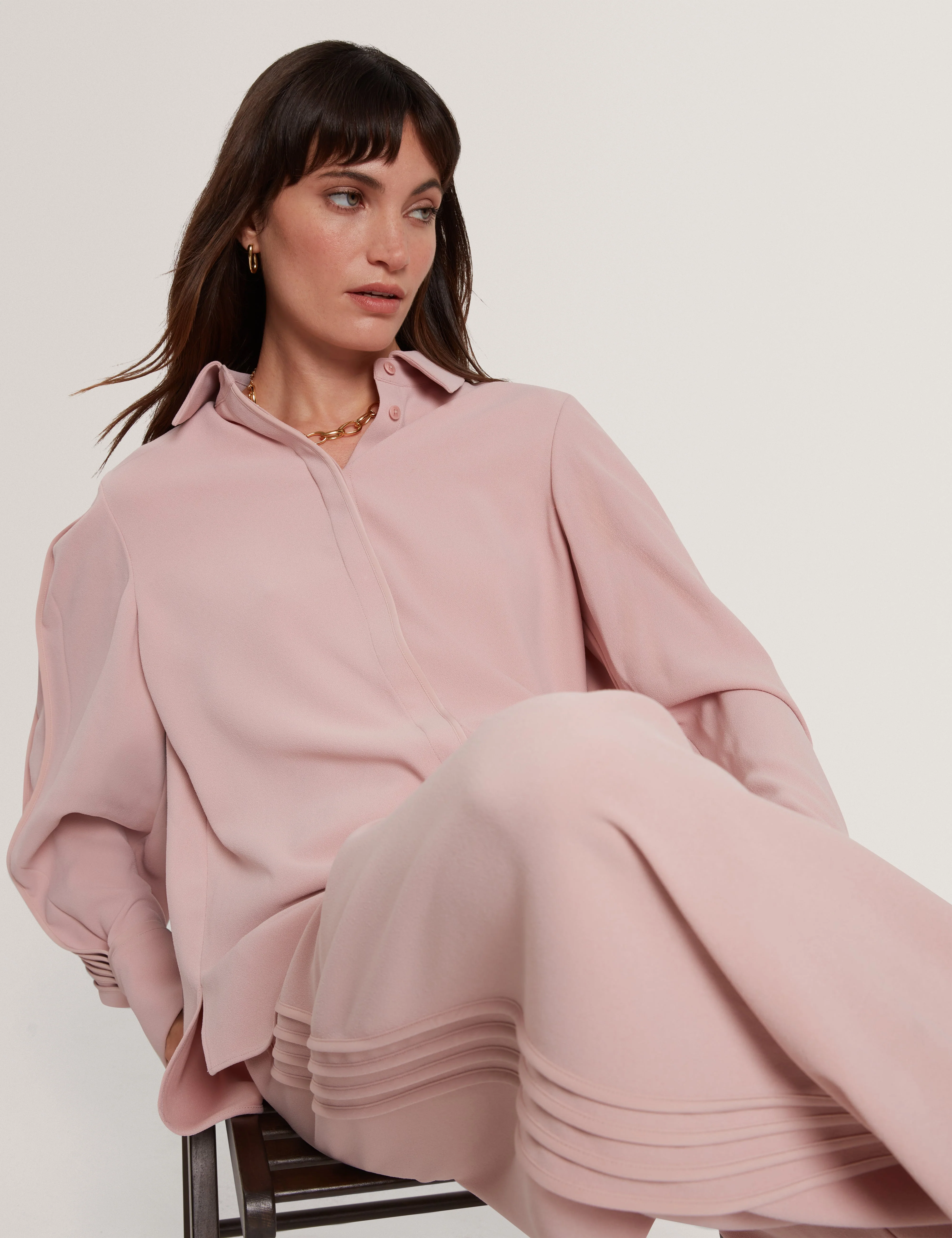 Gorjja Piping Detail Wide Leg Crepe Trouser Dusky-Pink - Image 6