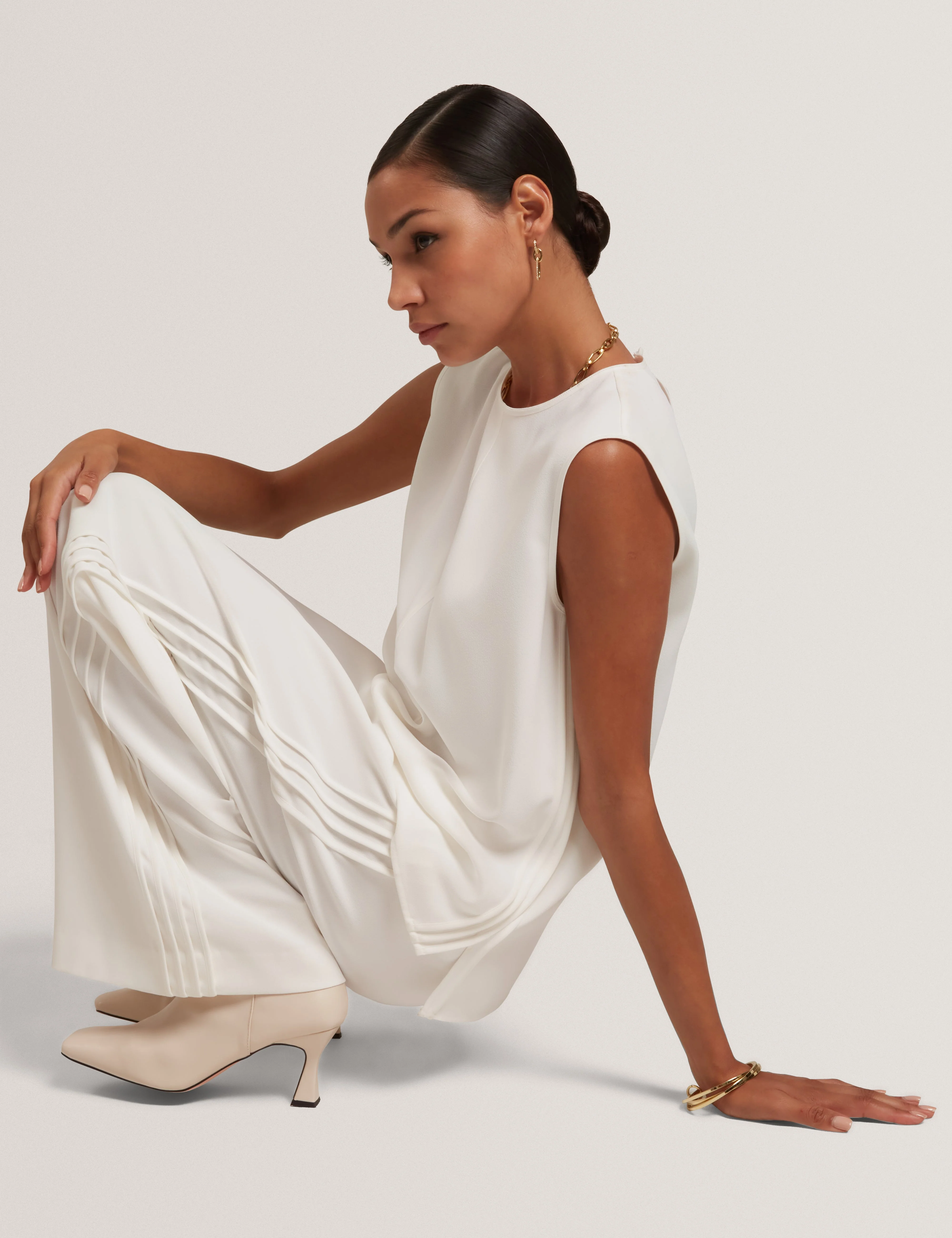 Gorjja Piping Detail Wide Leg Crepe Trouser Ivory - Image 6