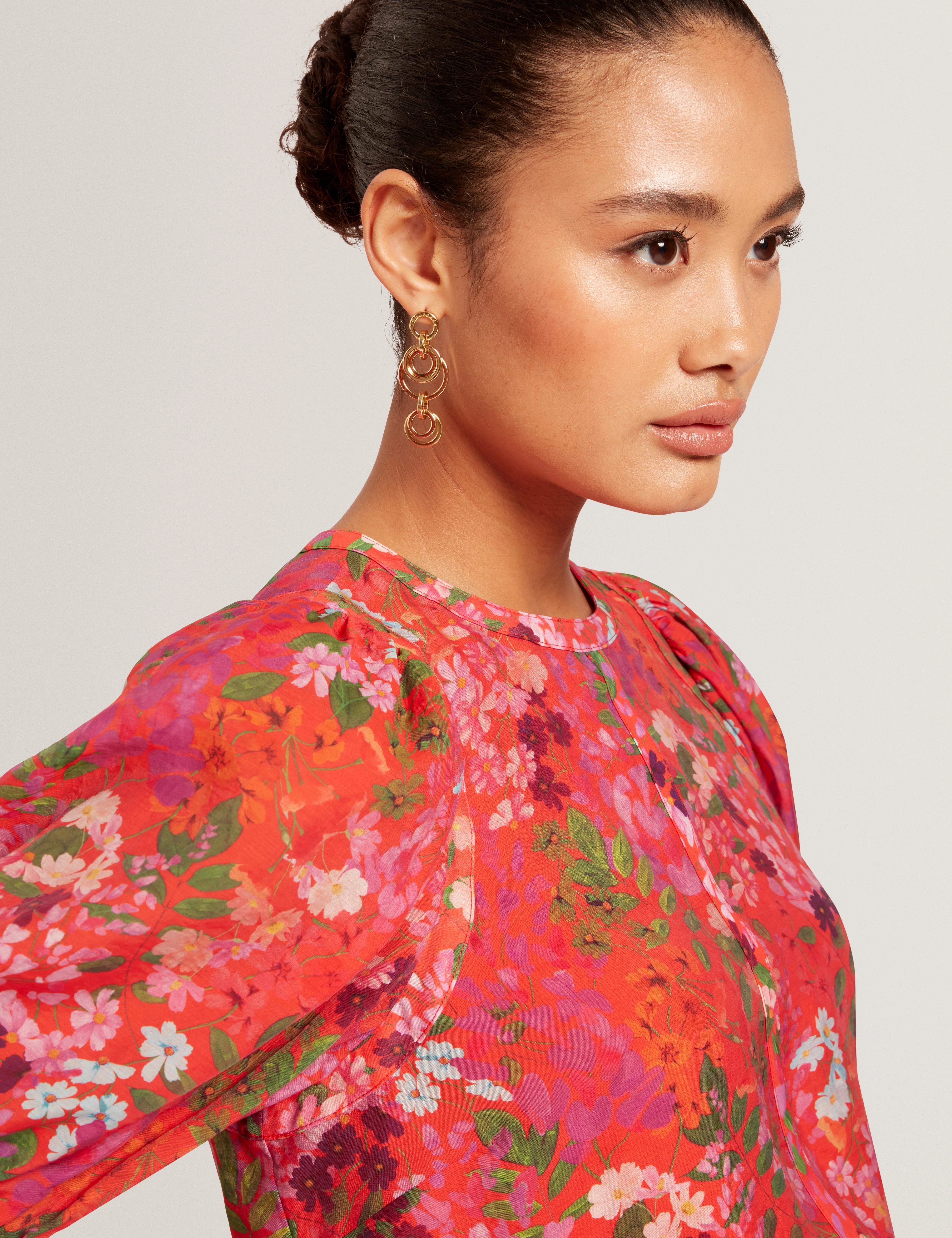 Hahtie Printed Puff Sleeve Top Red - Image 2