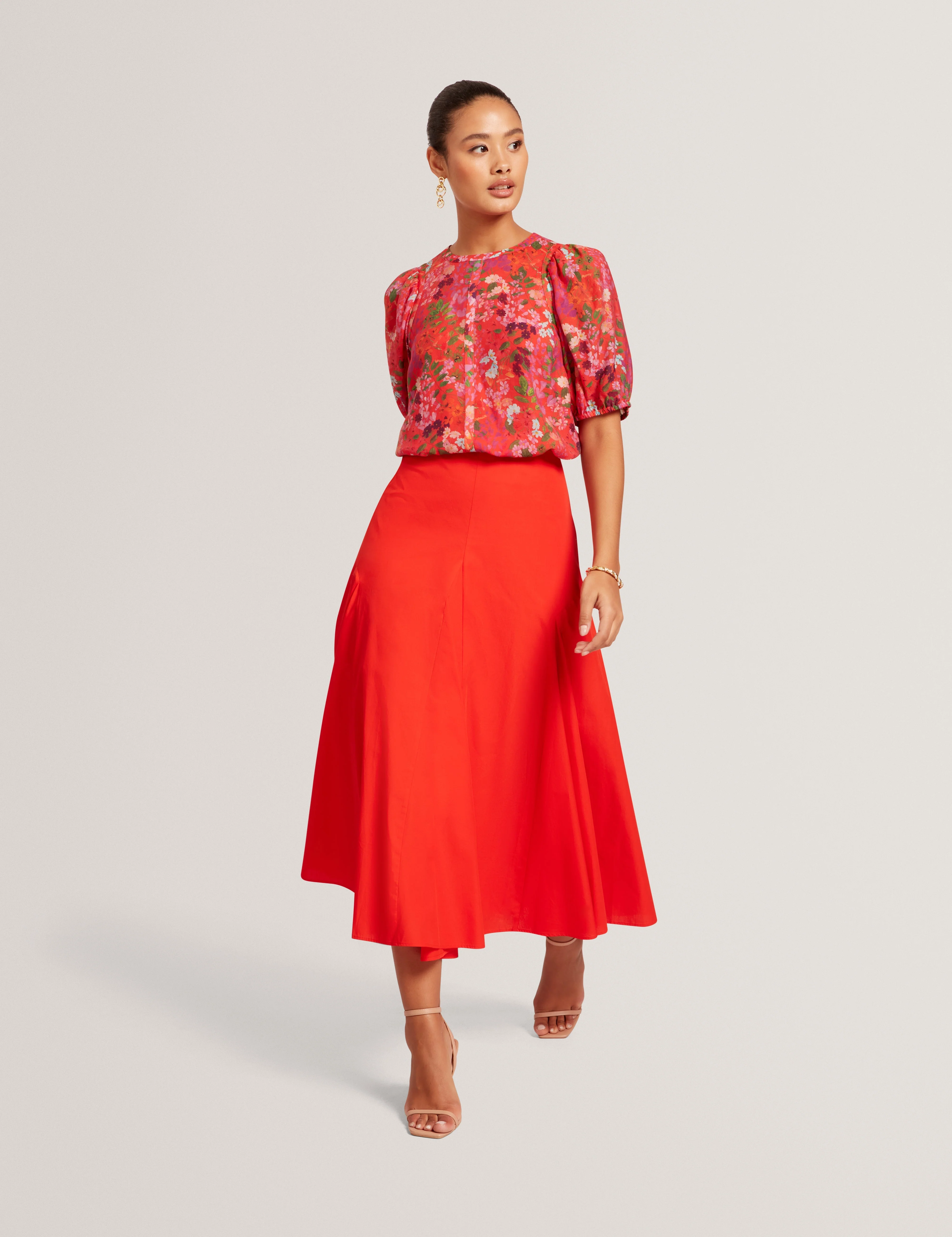 Hahtie Printed Puff Sleeve Top Red - Image 5