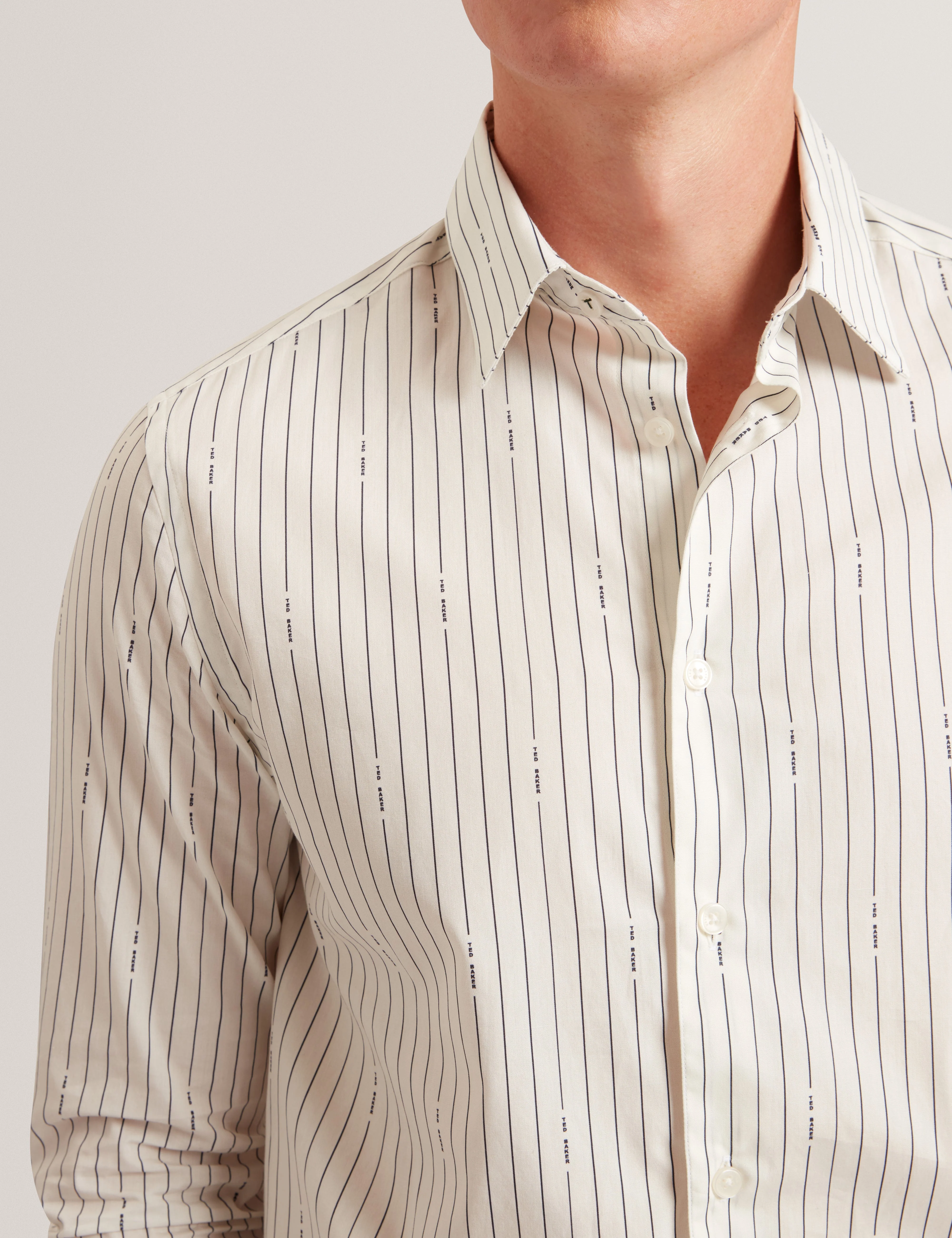 Hangent Ls Regular Fit Branded Stripe Print Shir Ecru - Image 4