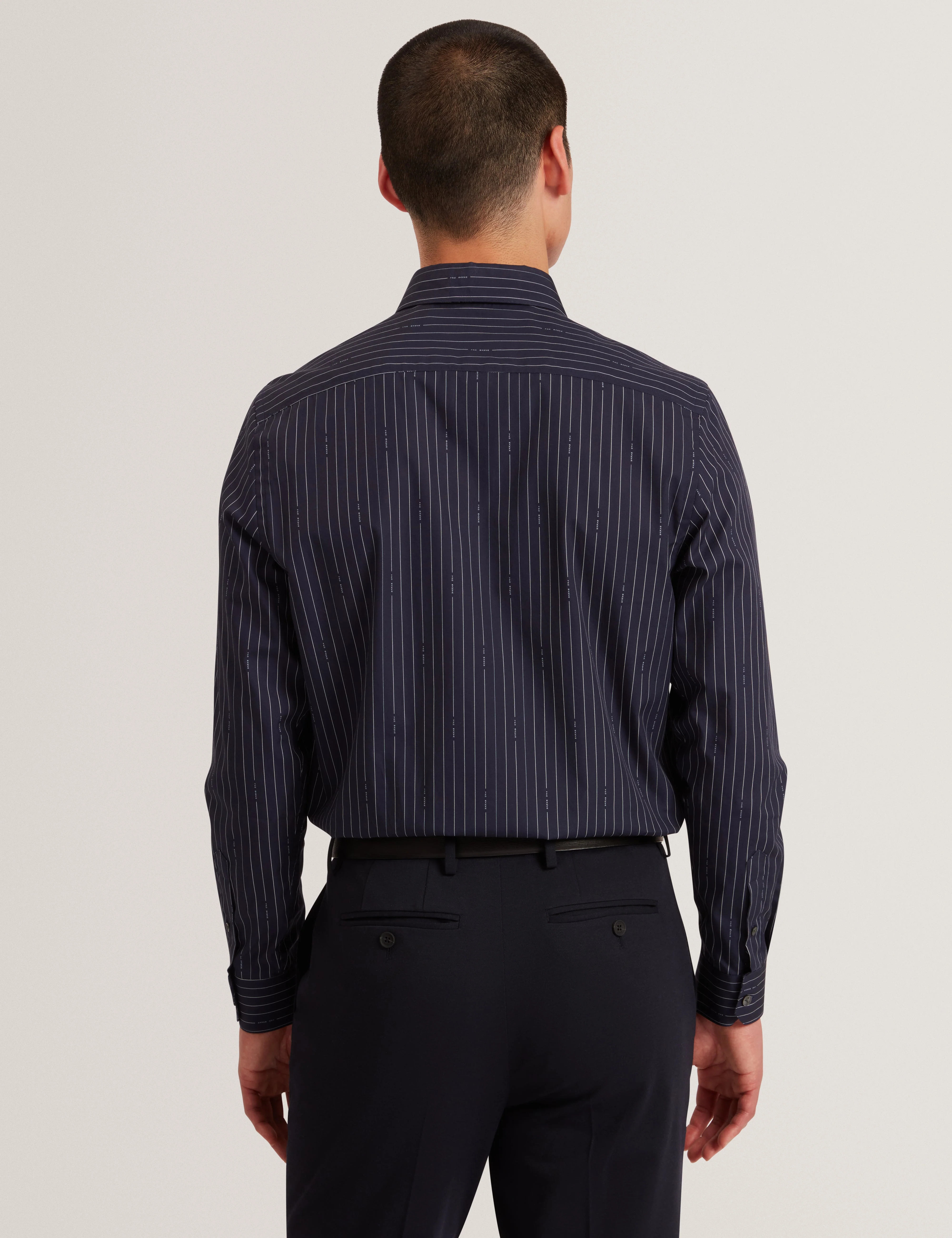 Hangent Ls Regular Fit Branded Stripe Print Shir Navy - Image 4