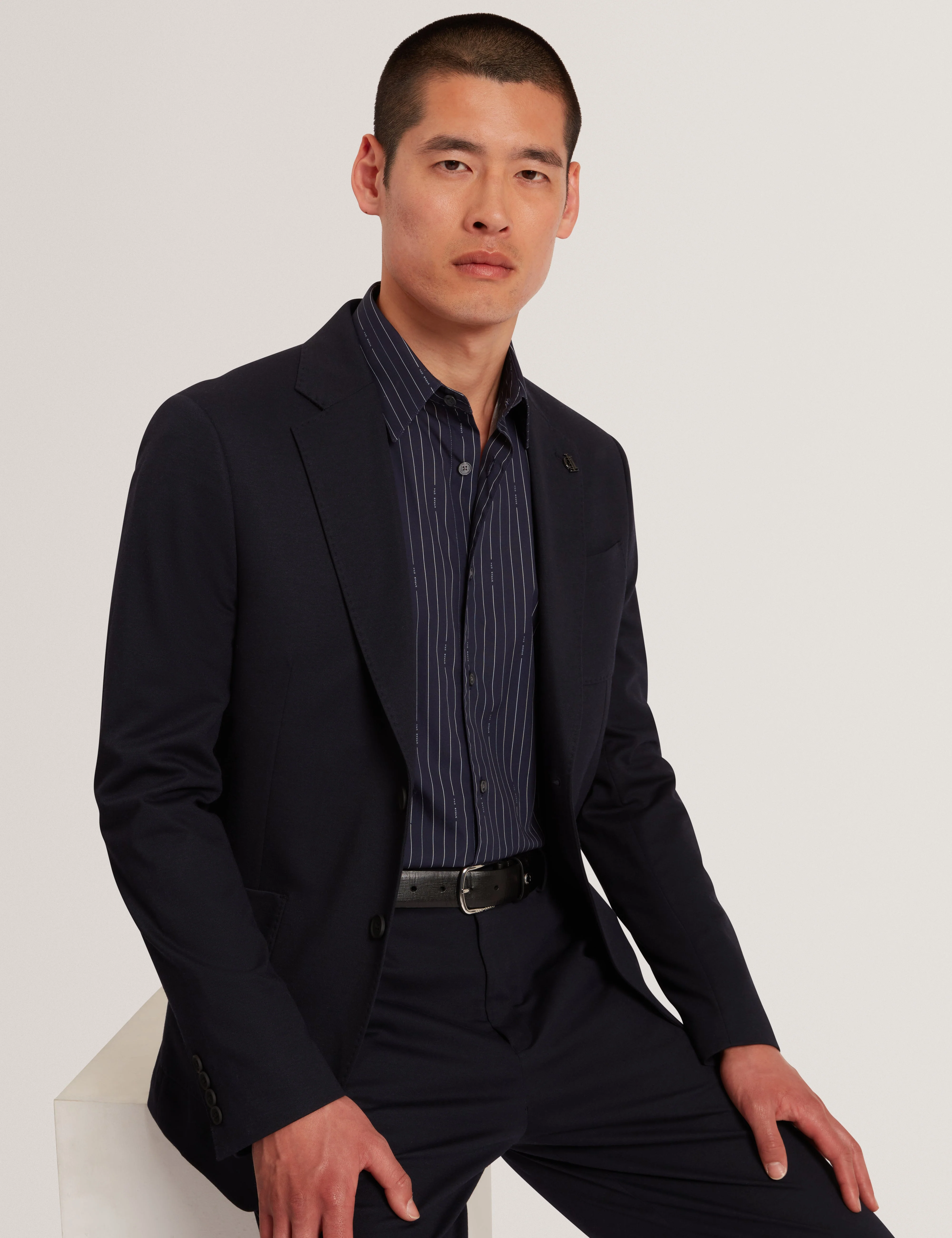 Hangent Ls Regular Fit Branded Stripe Print Shir Navy - Image 5