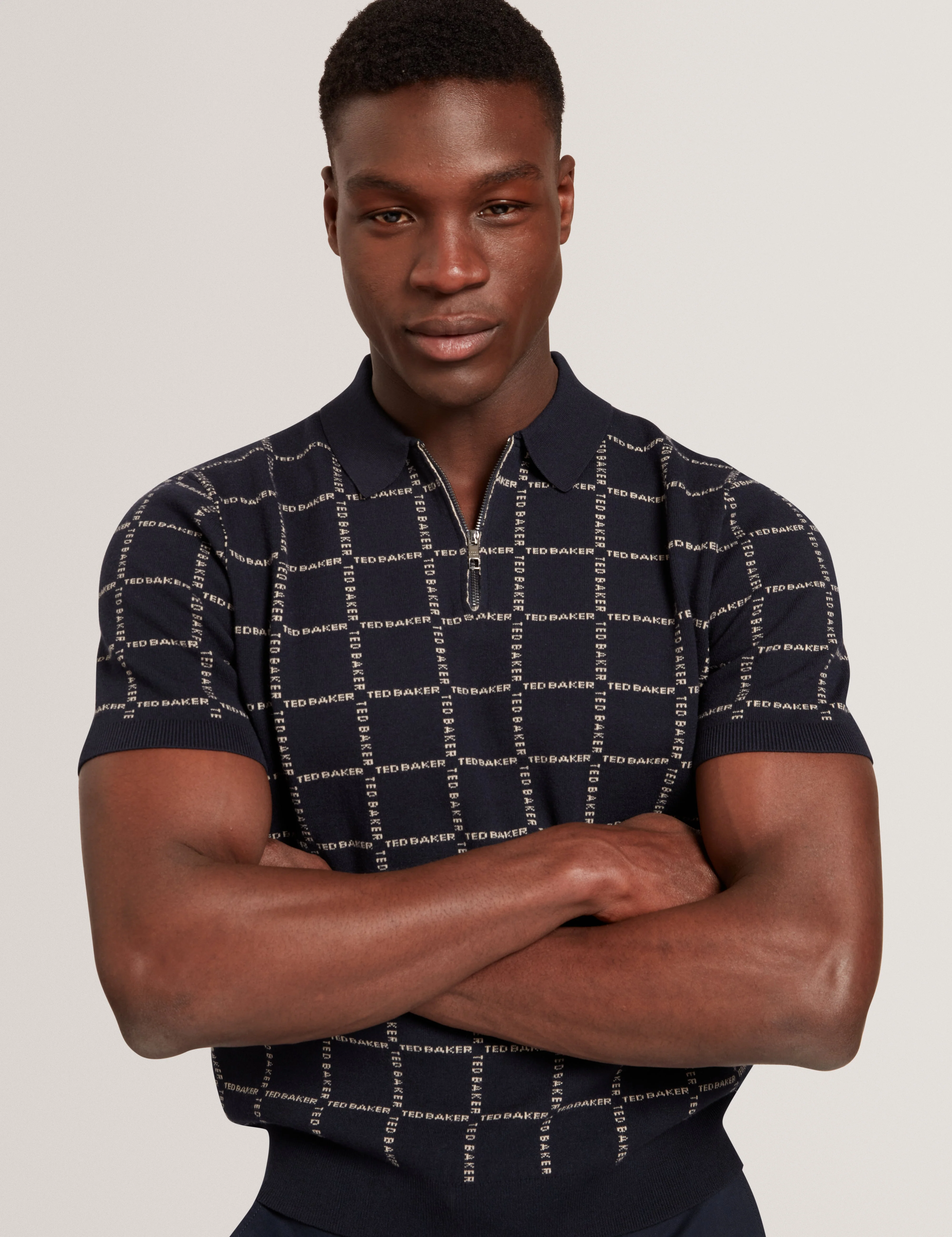 Harlens Short Sleeve Branded Check Polo Navy - Image 2
