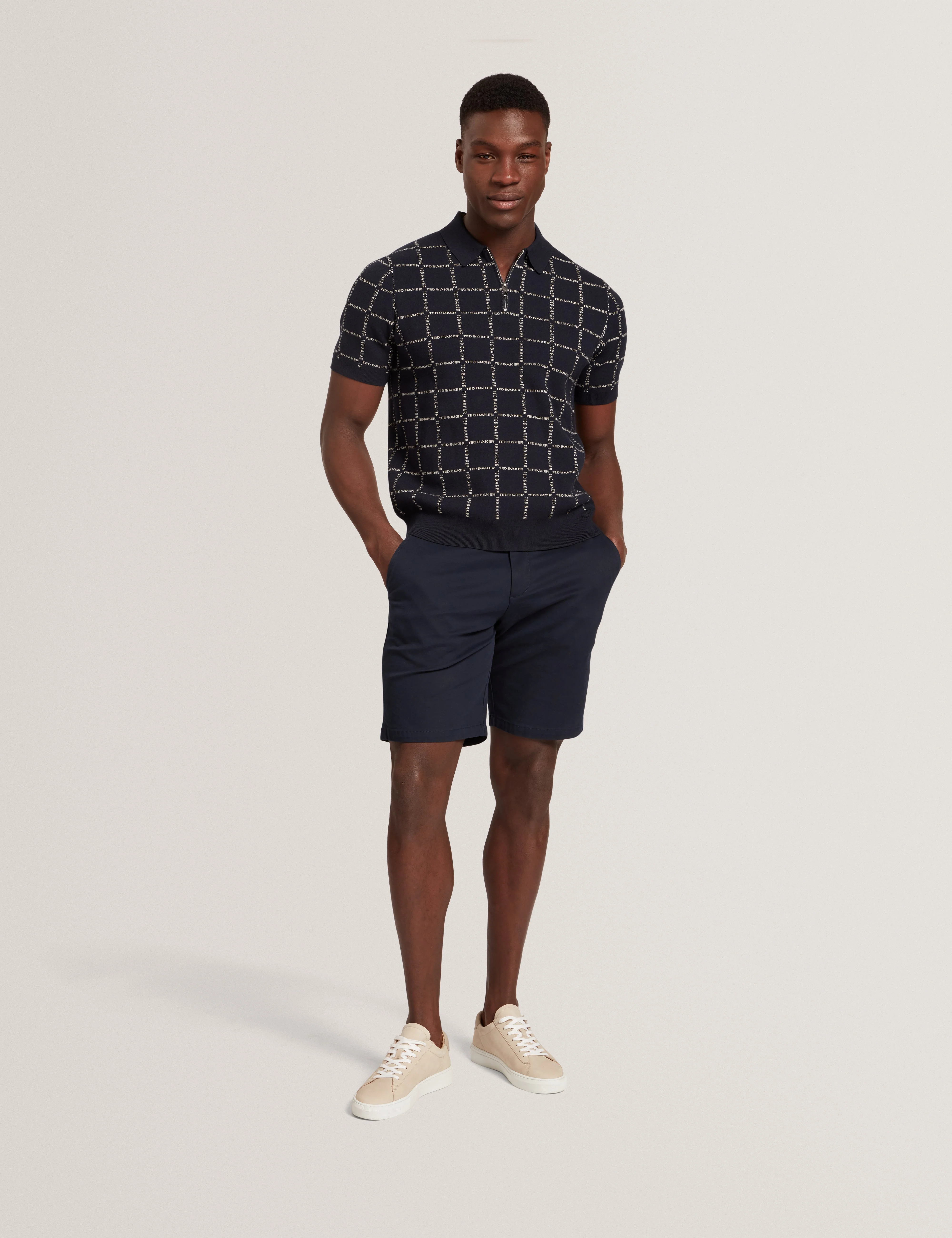 Harlens Short Sleeve Branded Check Polo Navy - Image 3