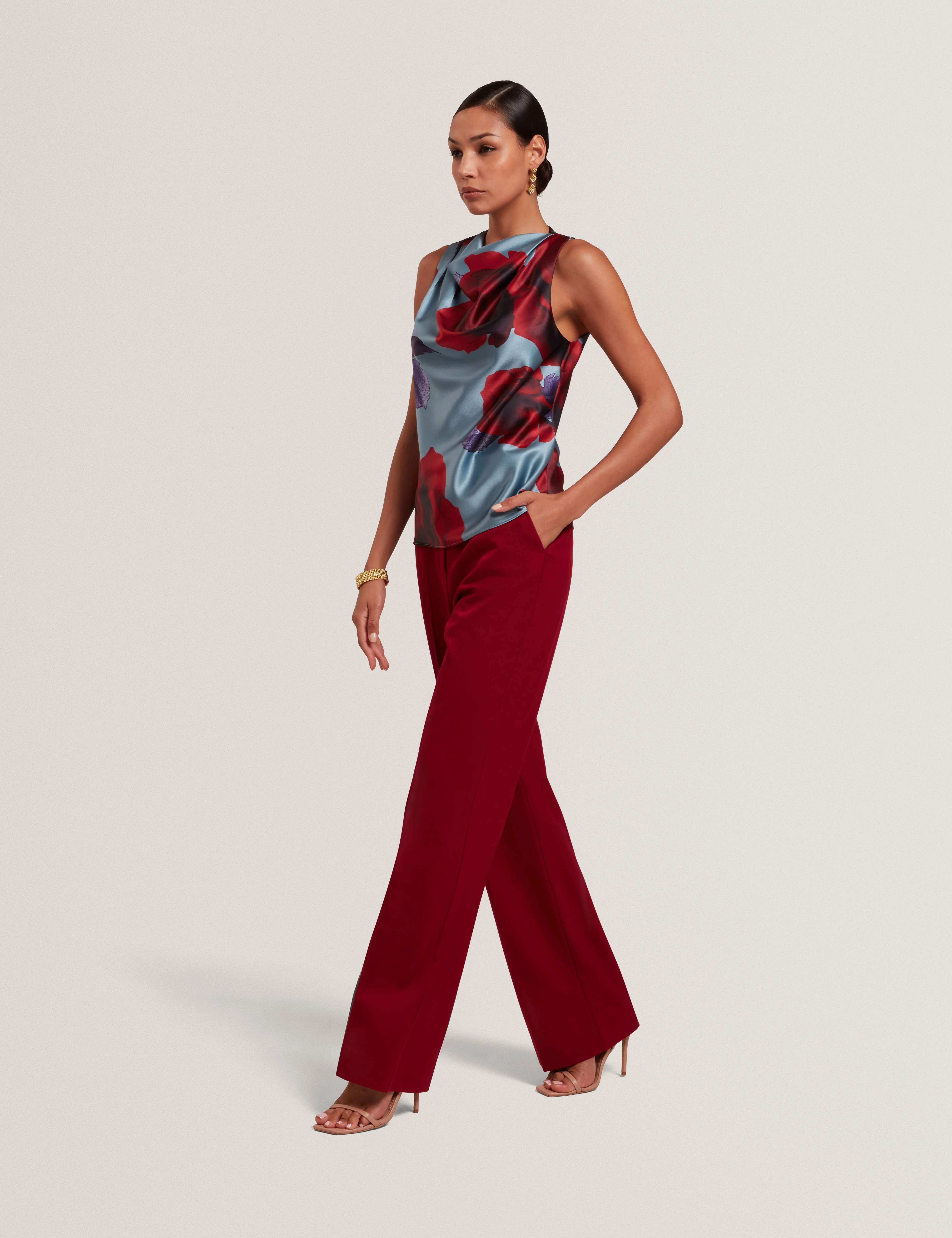 Harplyn Print Sleeveless Drape Neck Top Lt-Blue - Image 2
