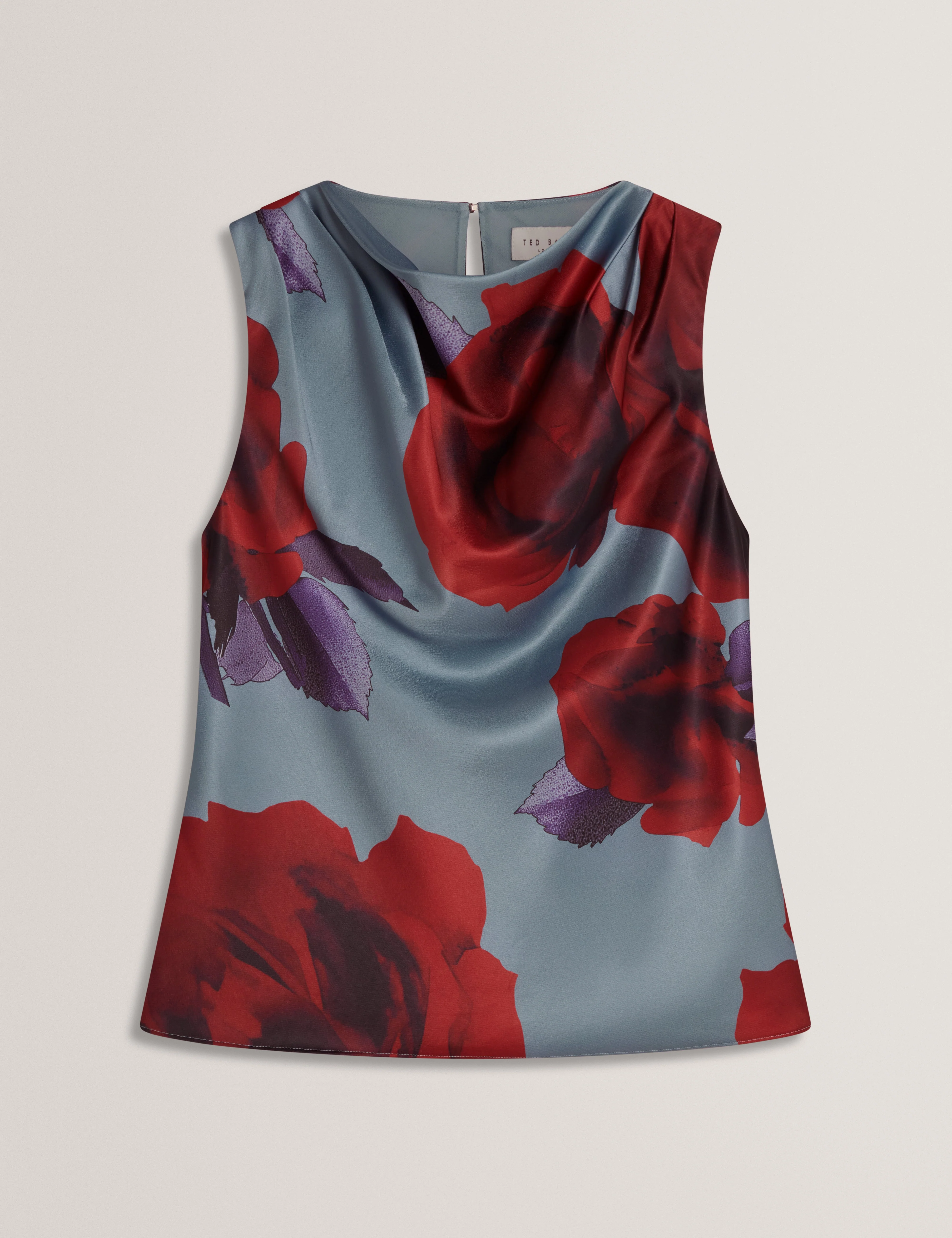 Harplyn Print Sleeveless Drape Neck Top Lt-Blue - Image 7