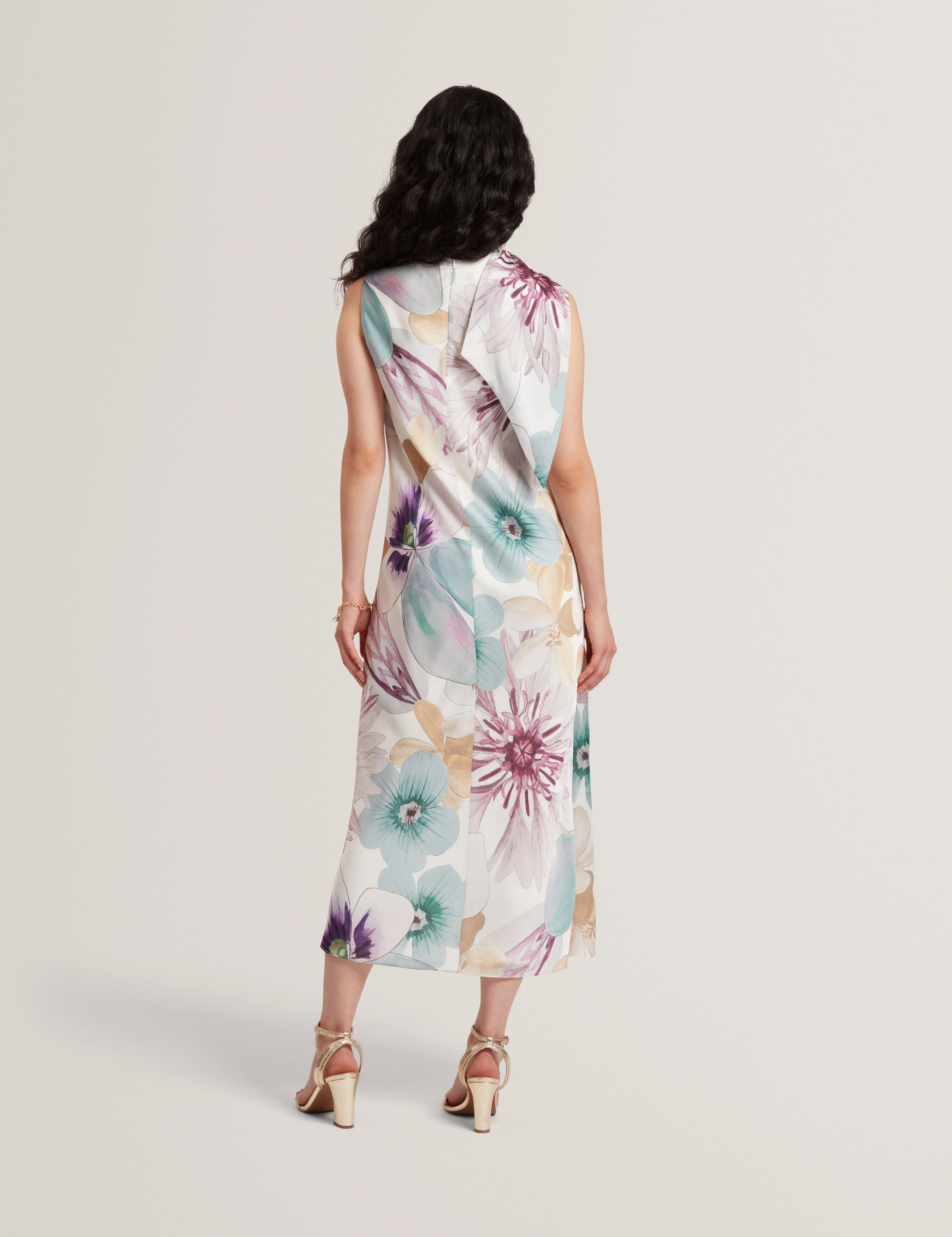 Harrpur Print Neck Tie Midi Dress White - Image 5