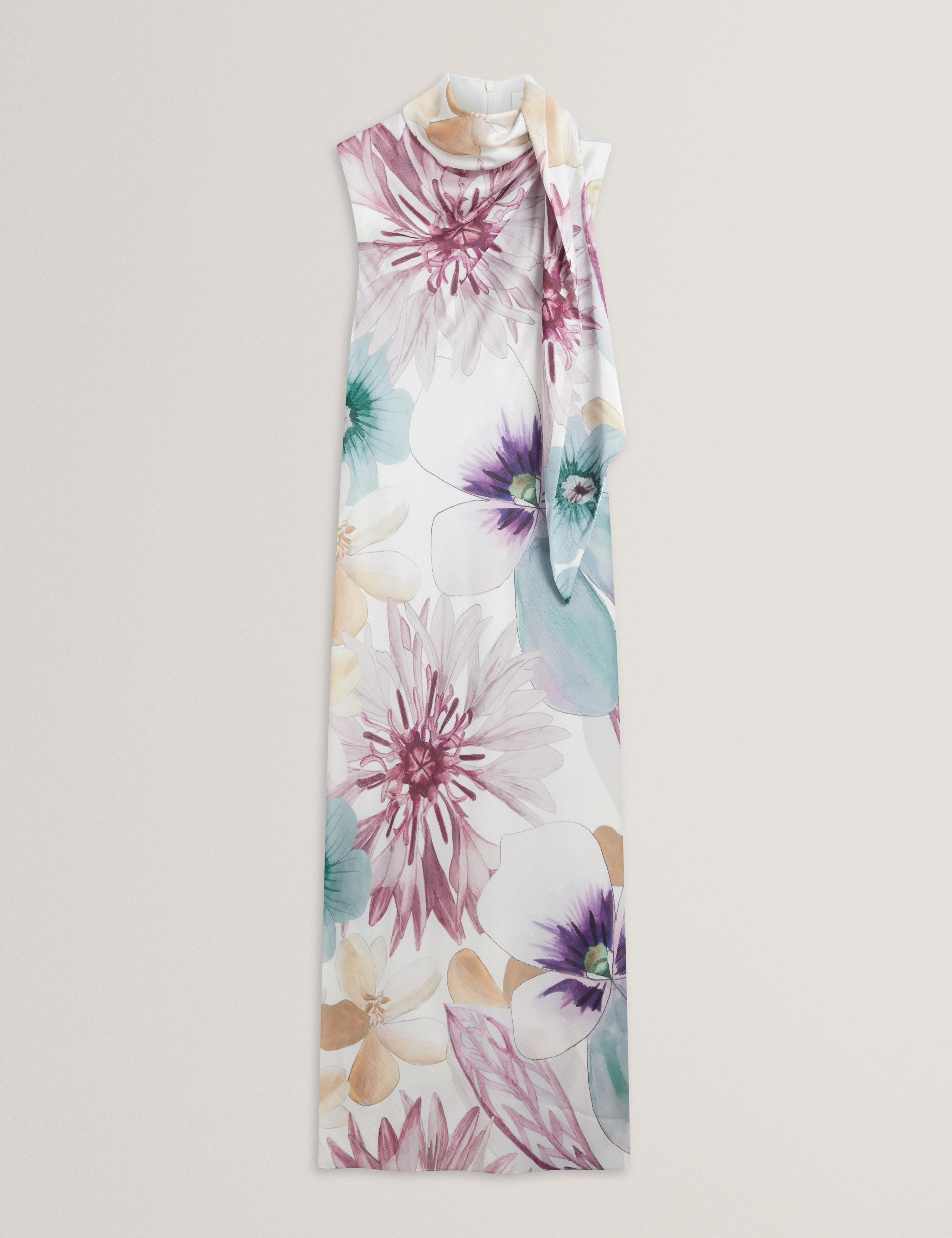 Harrpur Print Neck Tie Midi Dress White - Image 7