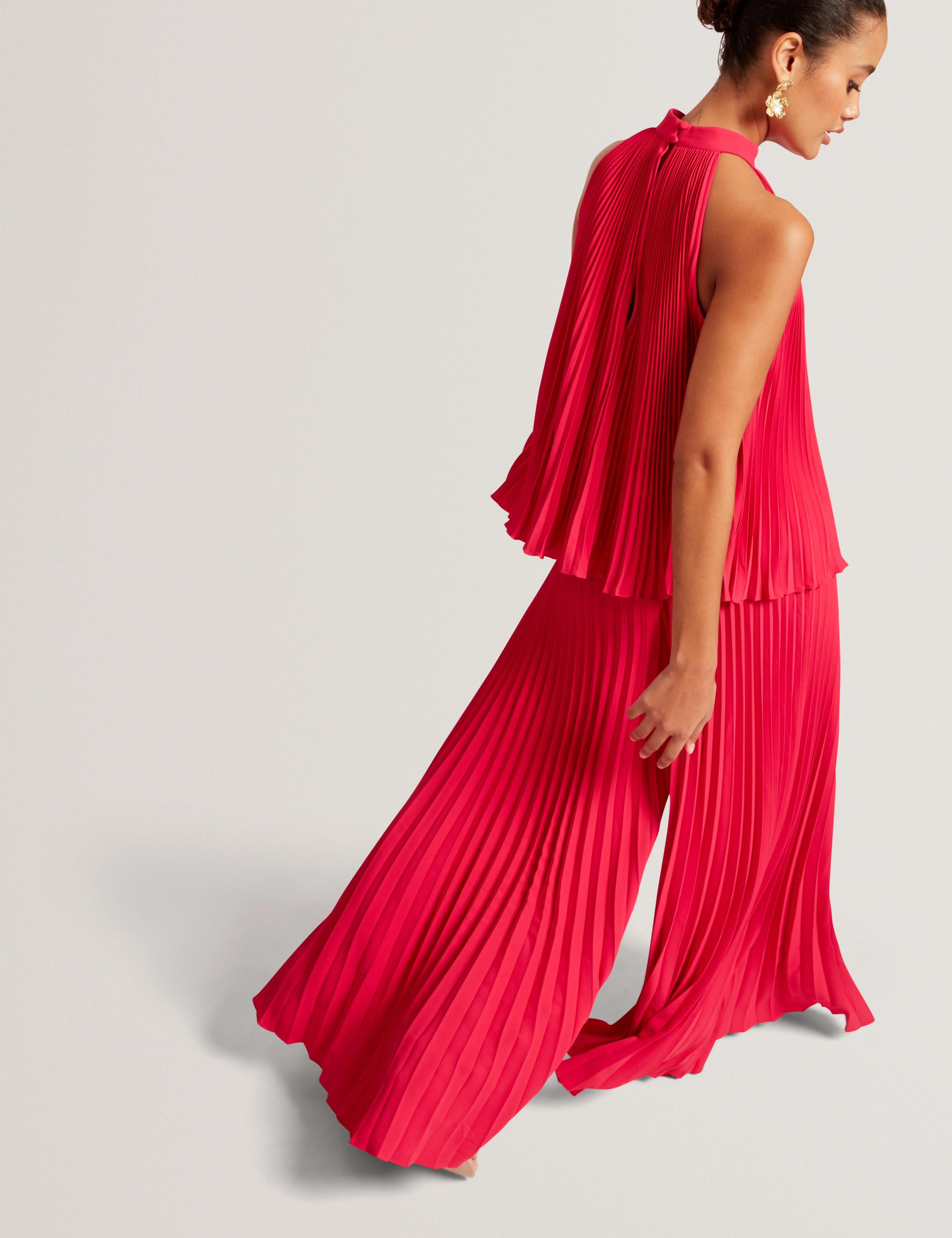 Haryx Pleated Wide Leg Crepe Trouser Fuchsia - Image 6