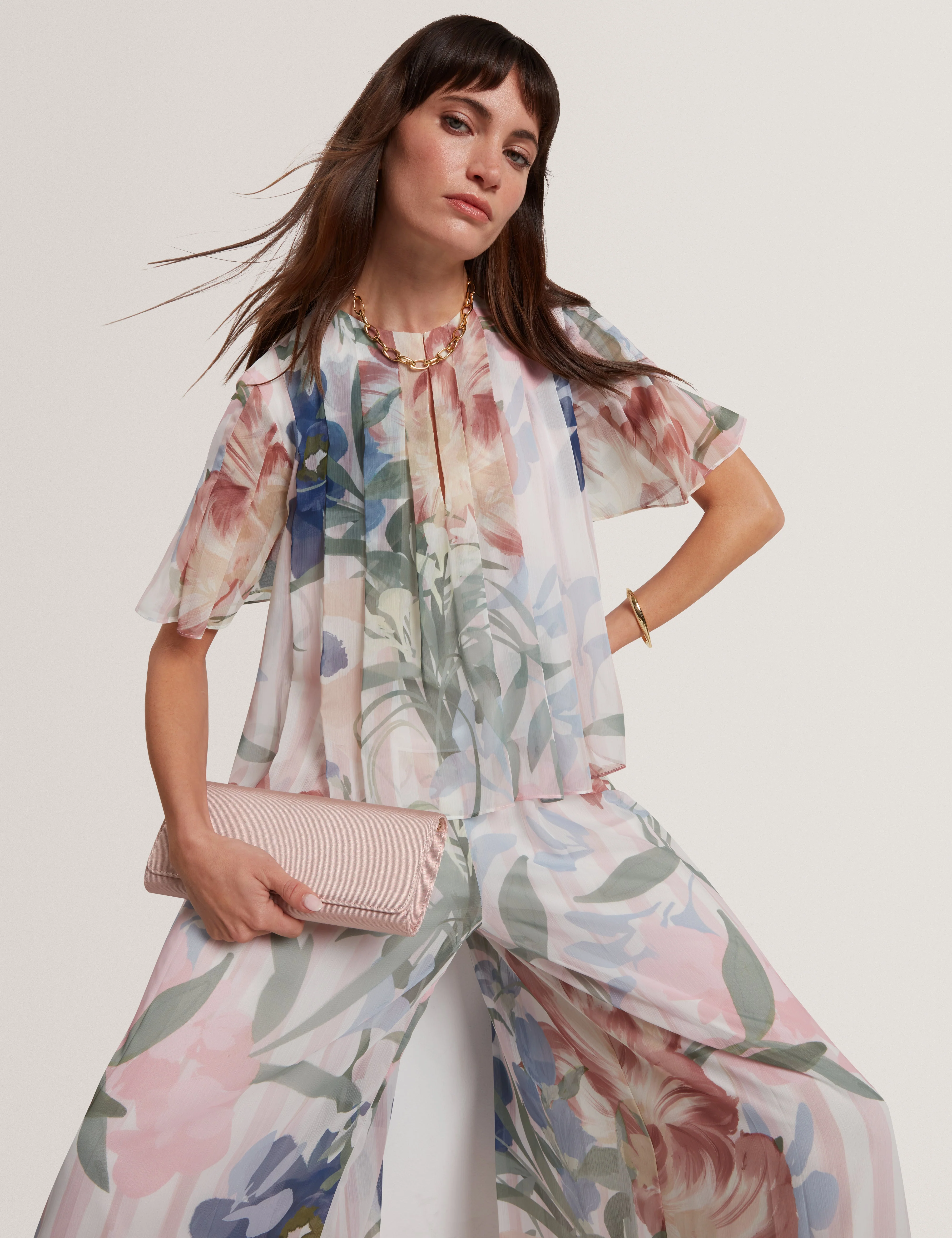 Hurta Printed Wide Leg Pleated Trouser Pink - Image 6