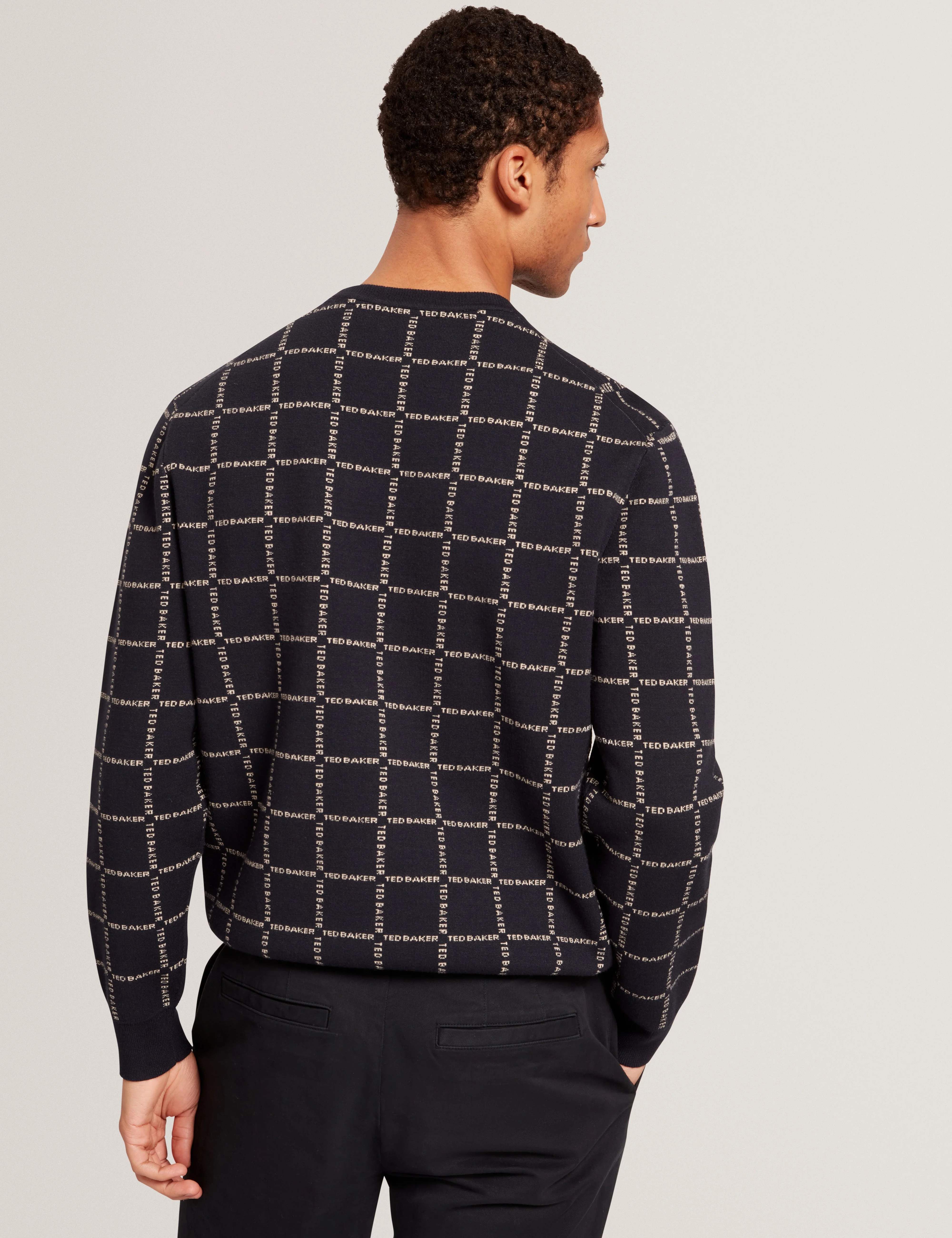 Hysand Short Sleeve Branded Check Crew Neck Navy - Image 4