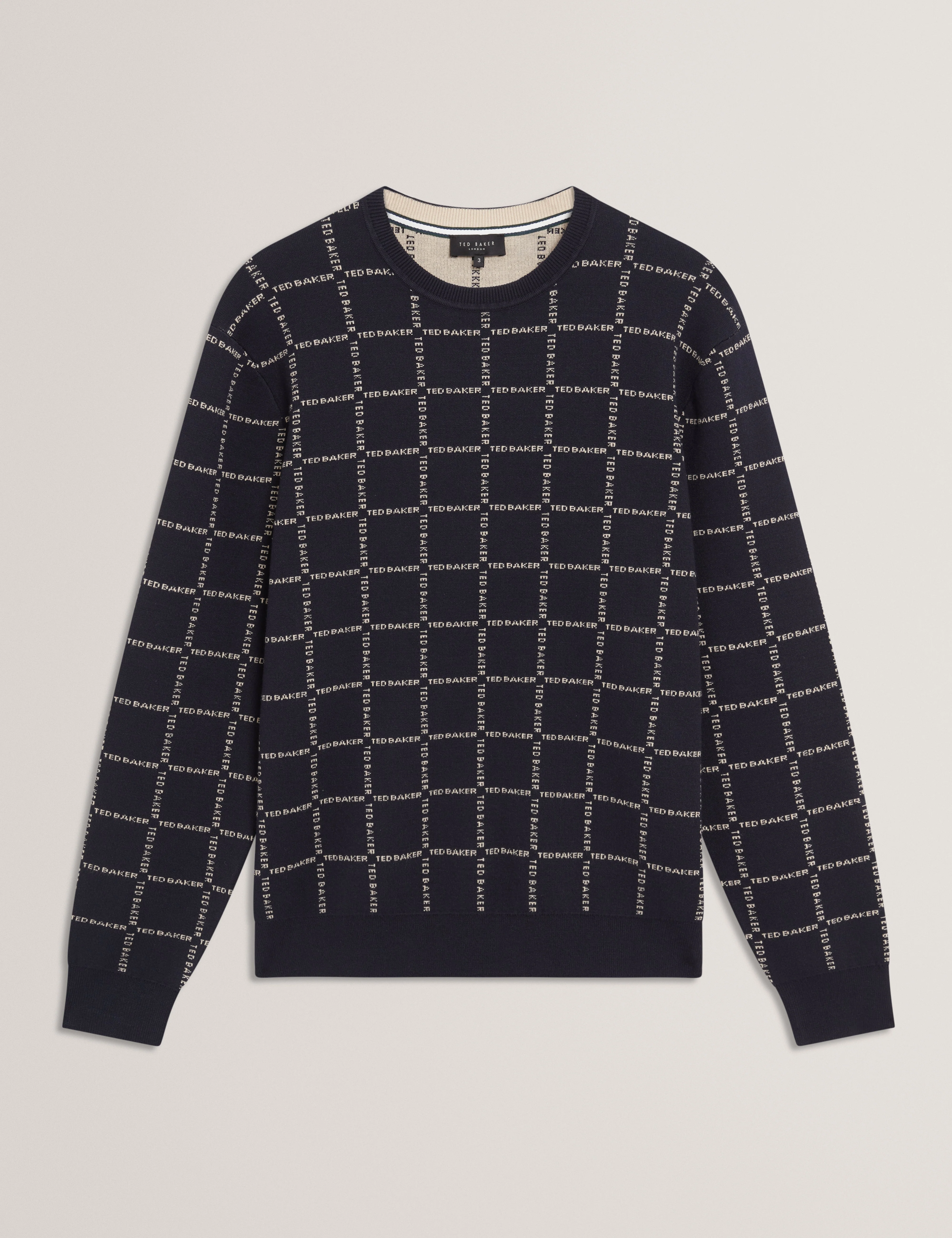 Hysand Short Sleeve Branded Check Crew Neck Navy - Image 8