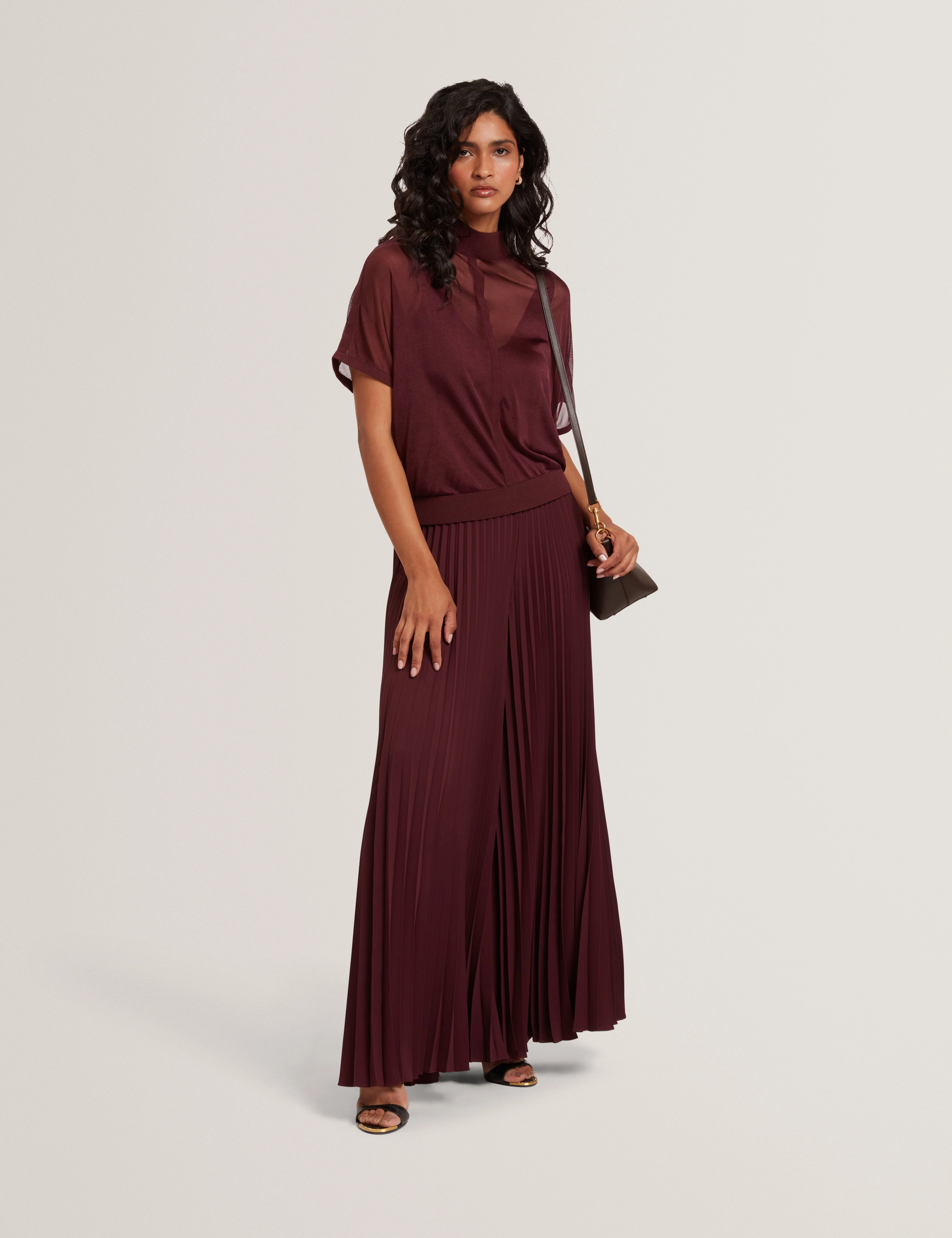 Ibissa Knitted Top With Sheer Detailing Oxblood - Image 2