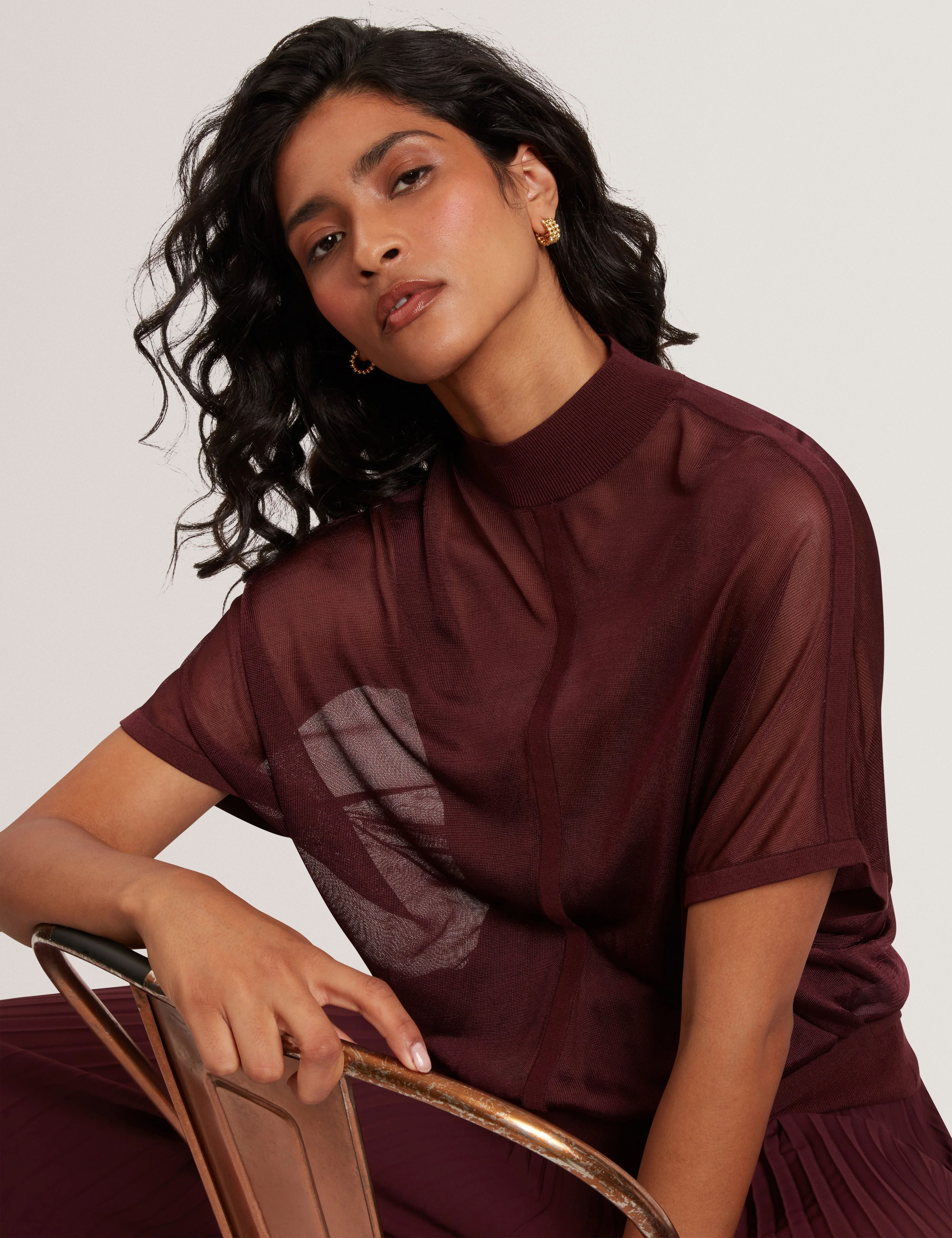 Ibissa Knitted Top With Sheer Detailing Oxblood - Image 6