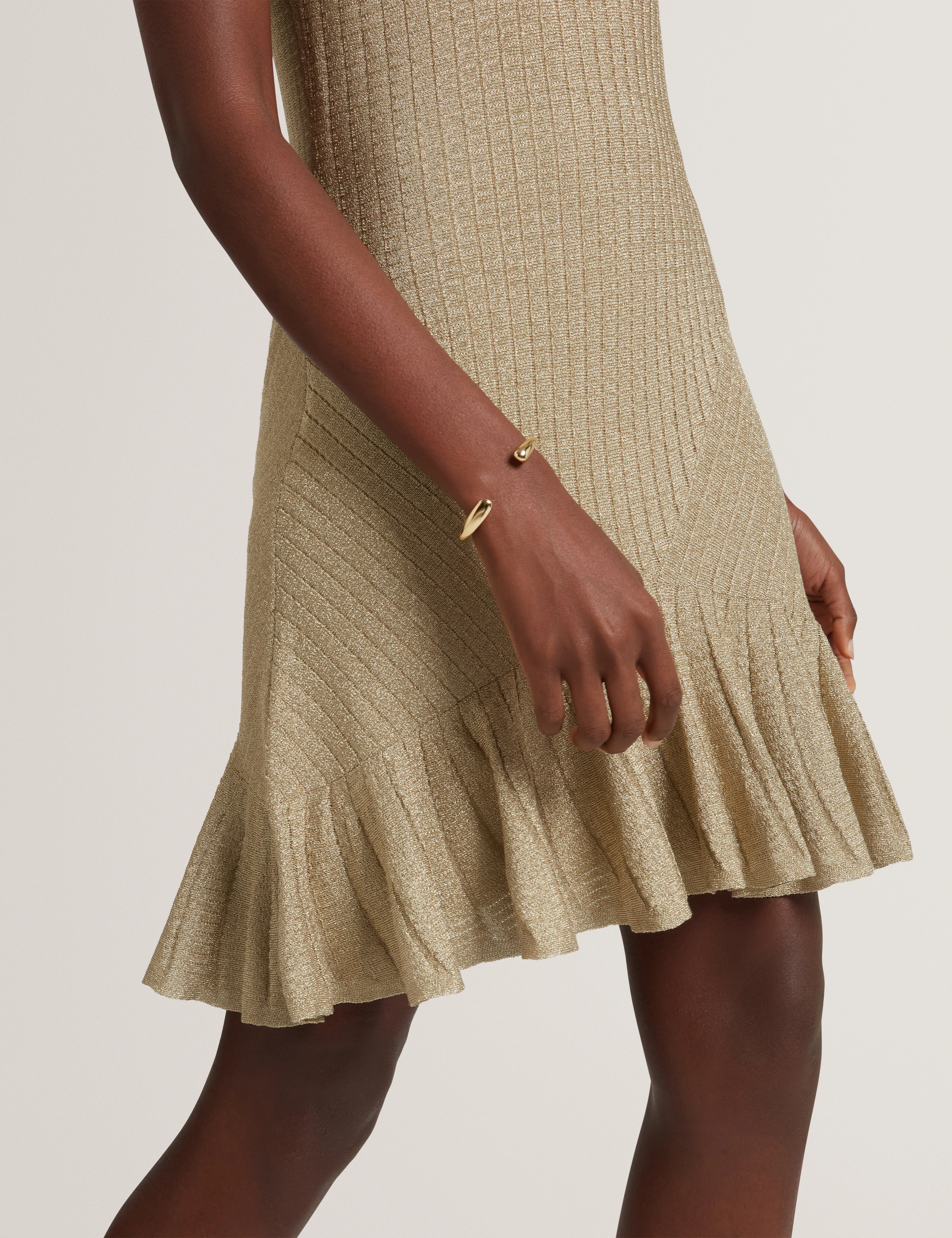 Ilima Stitch Detail Knitted Mini Dress Gold - Image 3