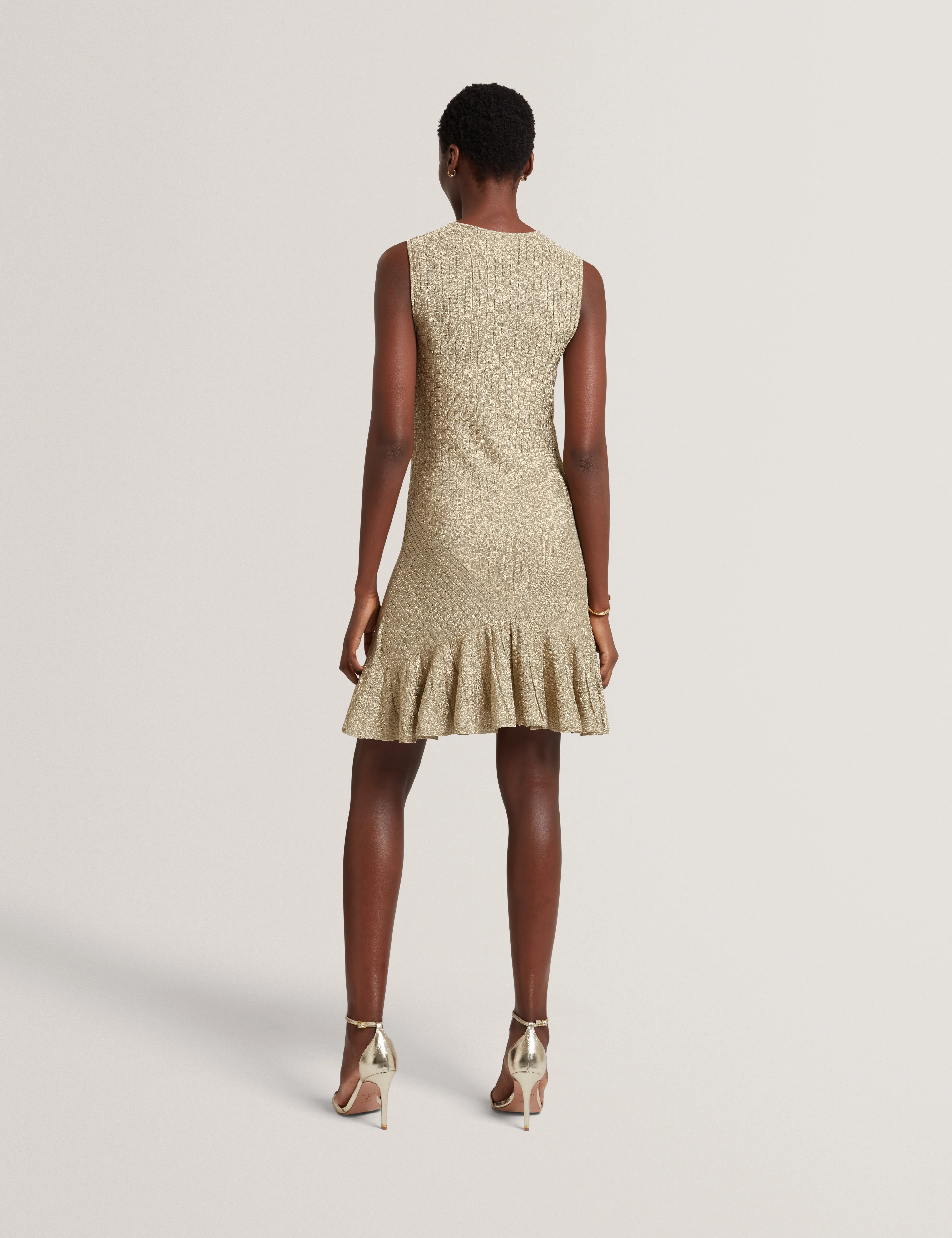 Ilima Stitch Detail Knitted Mini Dress Gold - Image 4