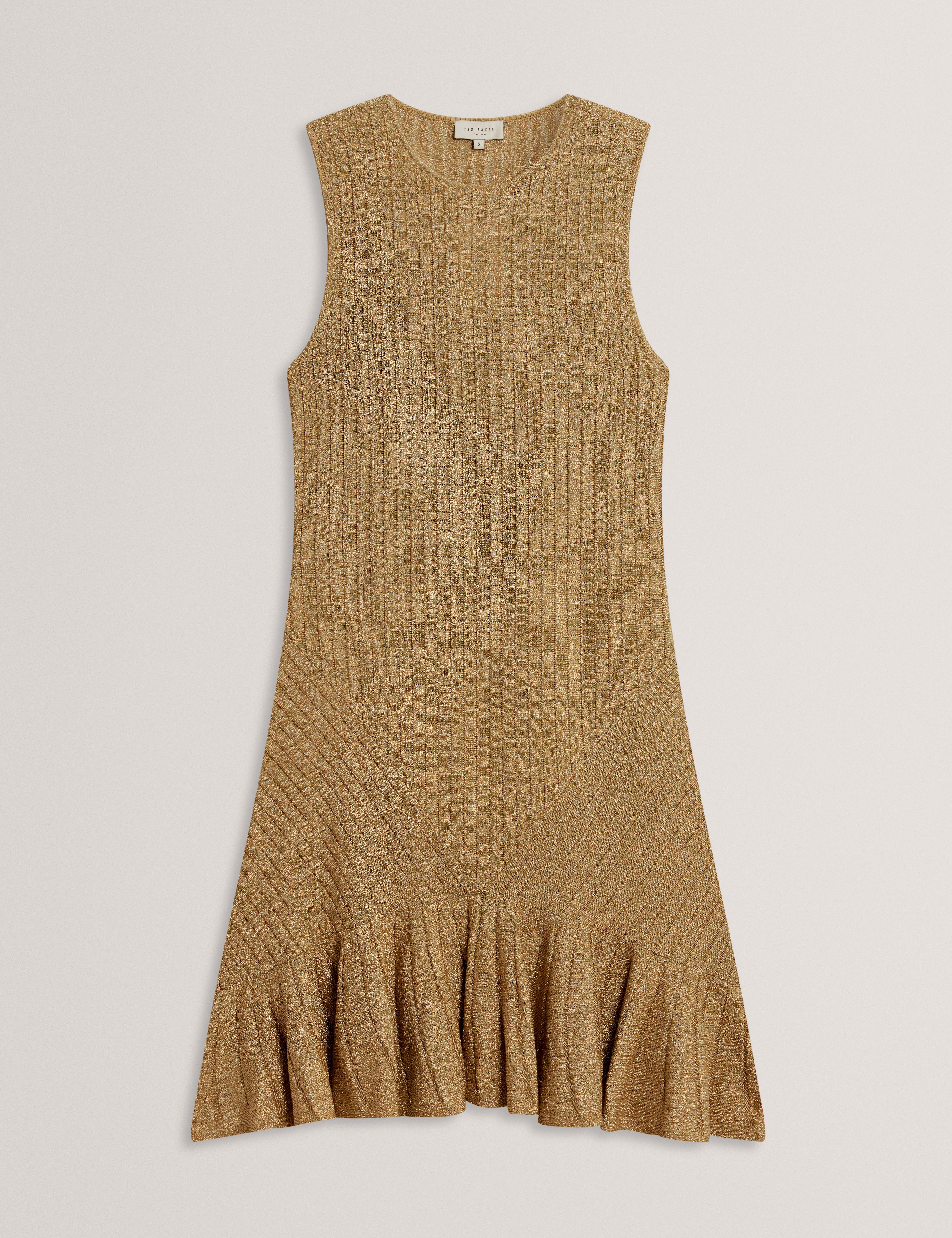 Ilima Stitch Detail Knitted Mini Dress Gold - Image 6