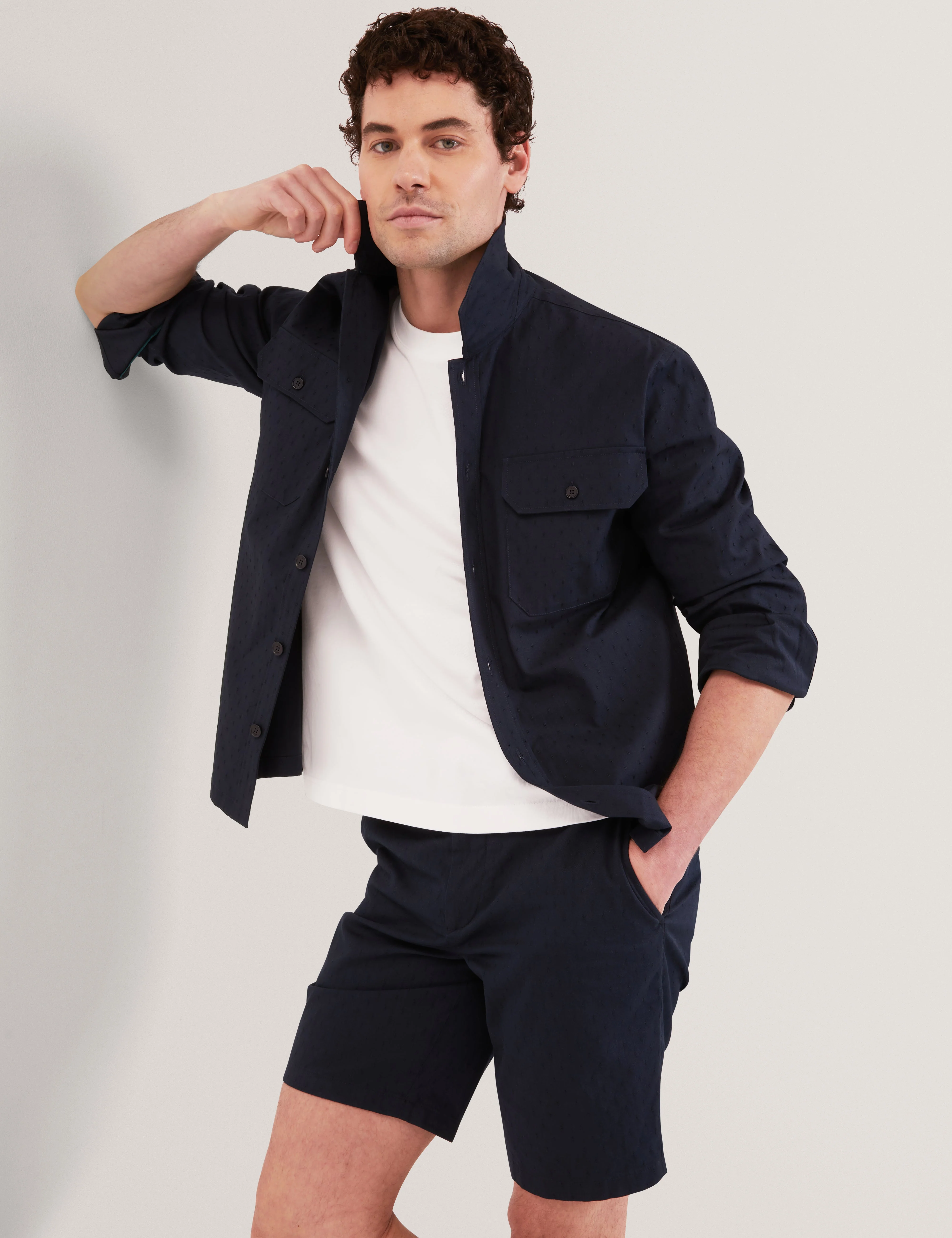 Illario Slim Textured Chino Short Navy - Image 2